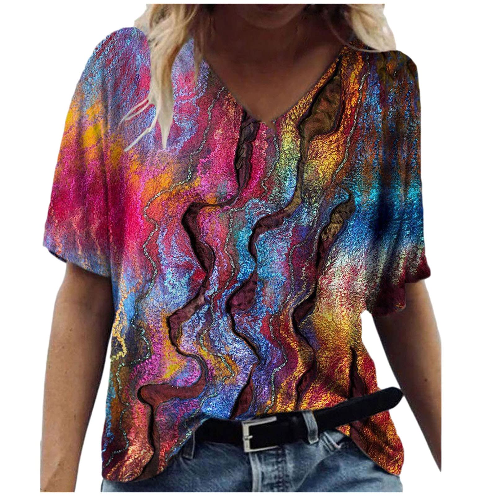 Women's 3/4 Sleeve V-Neck Loose Pullover Blouse - Soft Comfortable Summer Tops with Cute Prints | Casual Wear, Office Outfits & Vacation Essentials