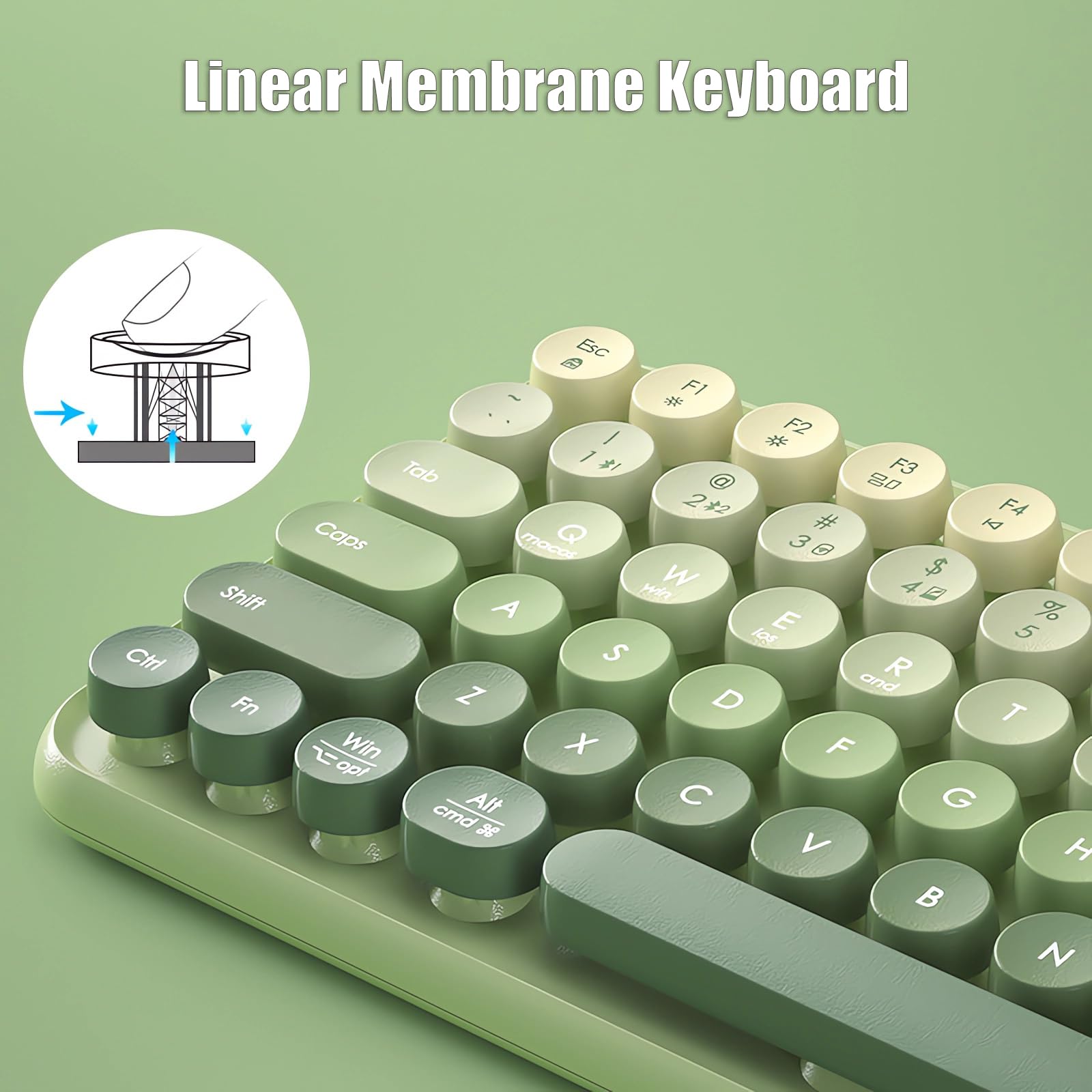 Wireless Typewriter Keyboard - 2.4G/Bluetooth/USB-C, 85-Key Retro for Gaming & Office, Matcha Green