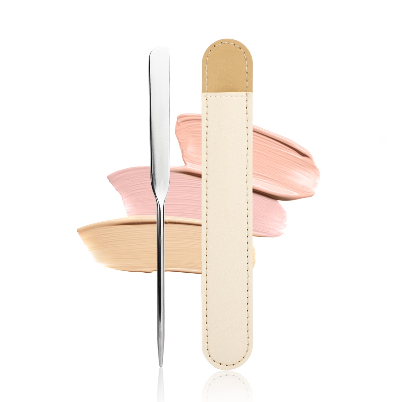 Professional Stainless Steel Makeup Spatula for Foundation - Reusable Cosmetic Tool with Leather Case | Perfect for Korean Makeup, Cream Blending & Precise Application | Ideal for Makeup Artists & Beauty Enthusiasts
