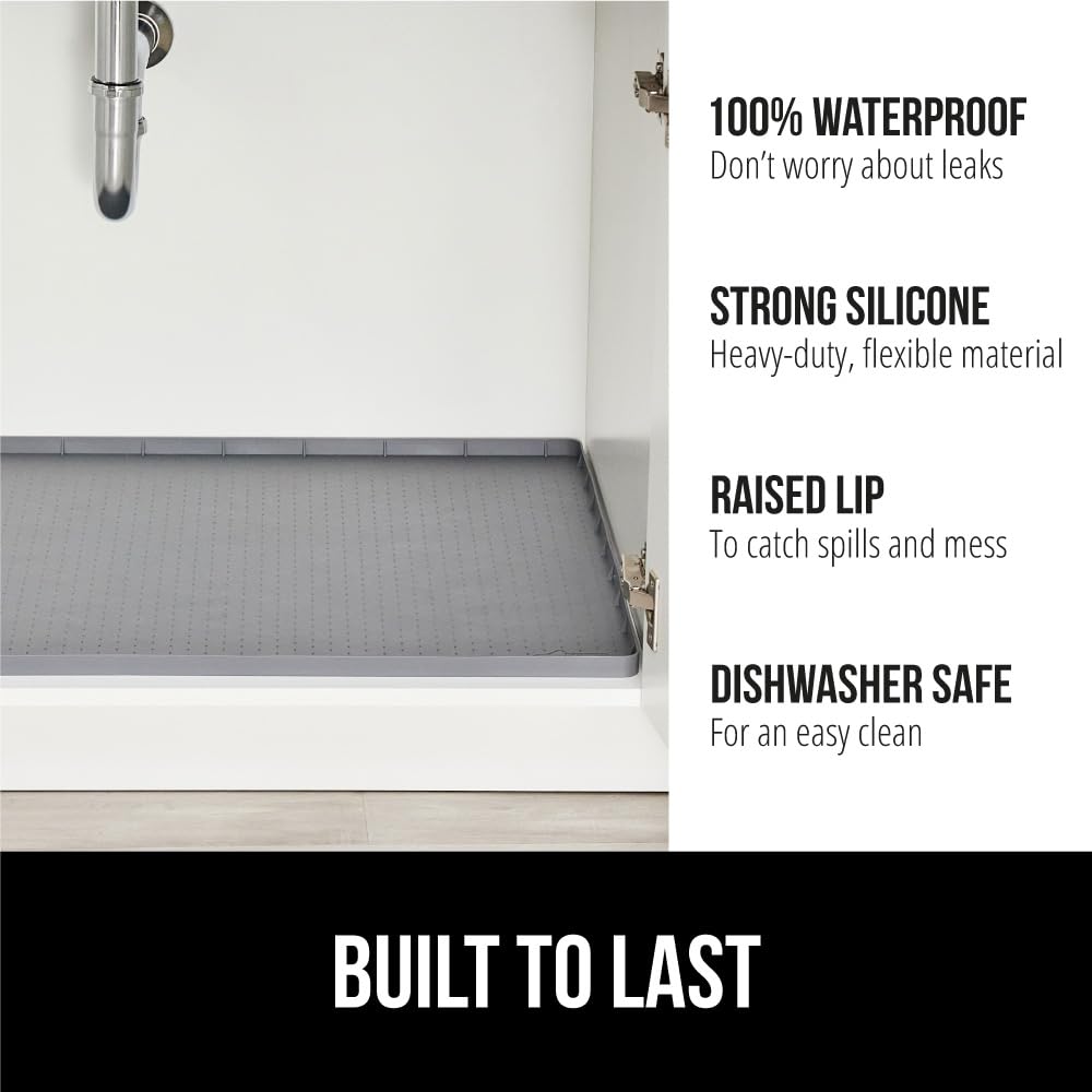 Gorilla Grip Waterproof Silicone Under Sink Mat with Raised Lip - Non-Slip Cabinet Shelf Liner for Kitchen & Bathroom - Dishwasher Safe Drawer Organizer Tray (15