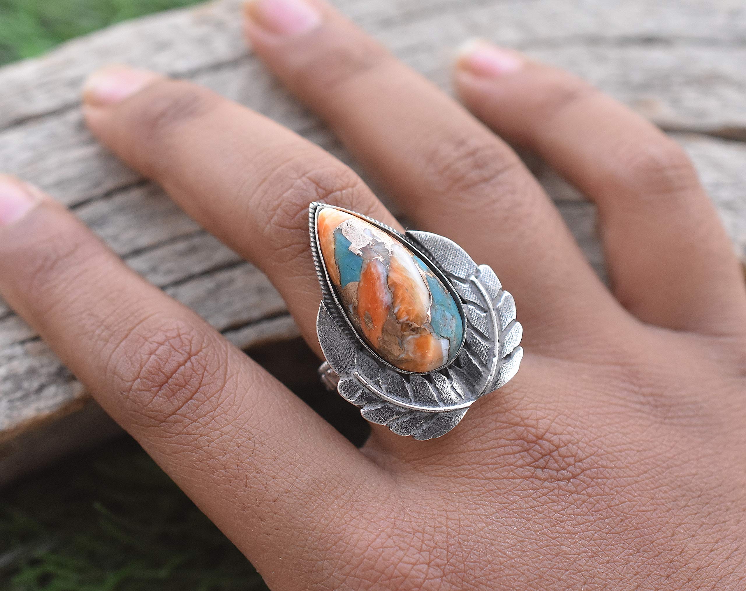Vintage Handmade 925 Sterling Silver Oyster Copper Turquoise Ring - Boho Hippie Jewelry, Spiny Turquoise Birthstone Ring for Women, Perfect Birthday Gift (TQ-15) | Ideal for Boho Fashion, Hippie Style & Everyday Wear