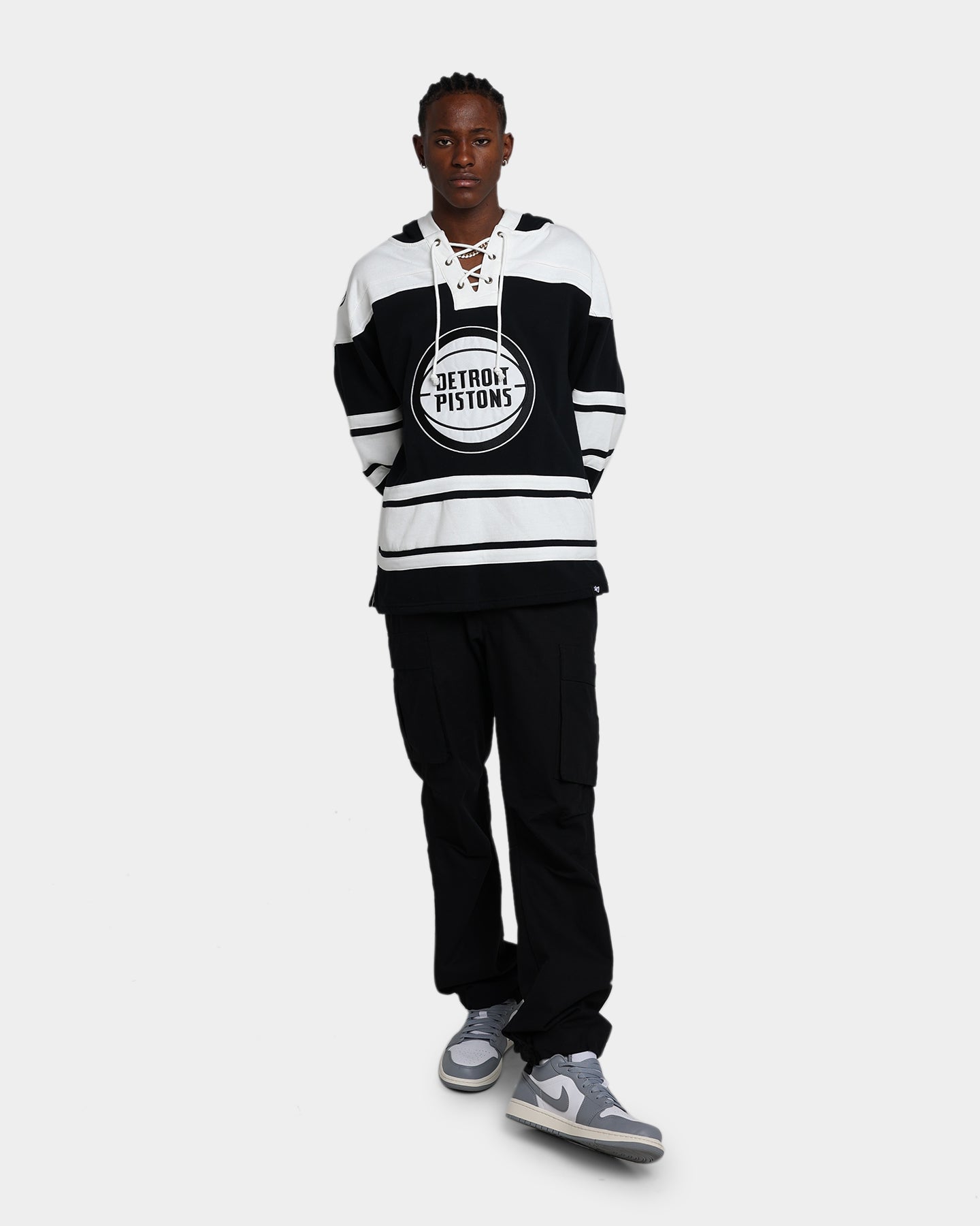 47 Brand Detroit Pistons Superior Lacer Hoodie - NBA Basketball Fan Apparel - Jet Black - Cozy Pullover for Game Day & Casual Wear