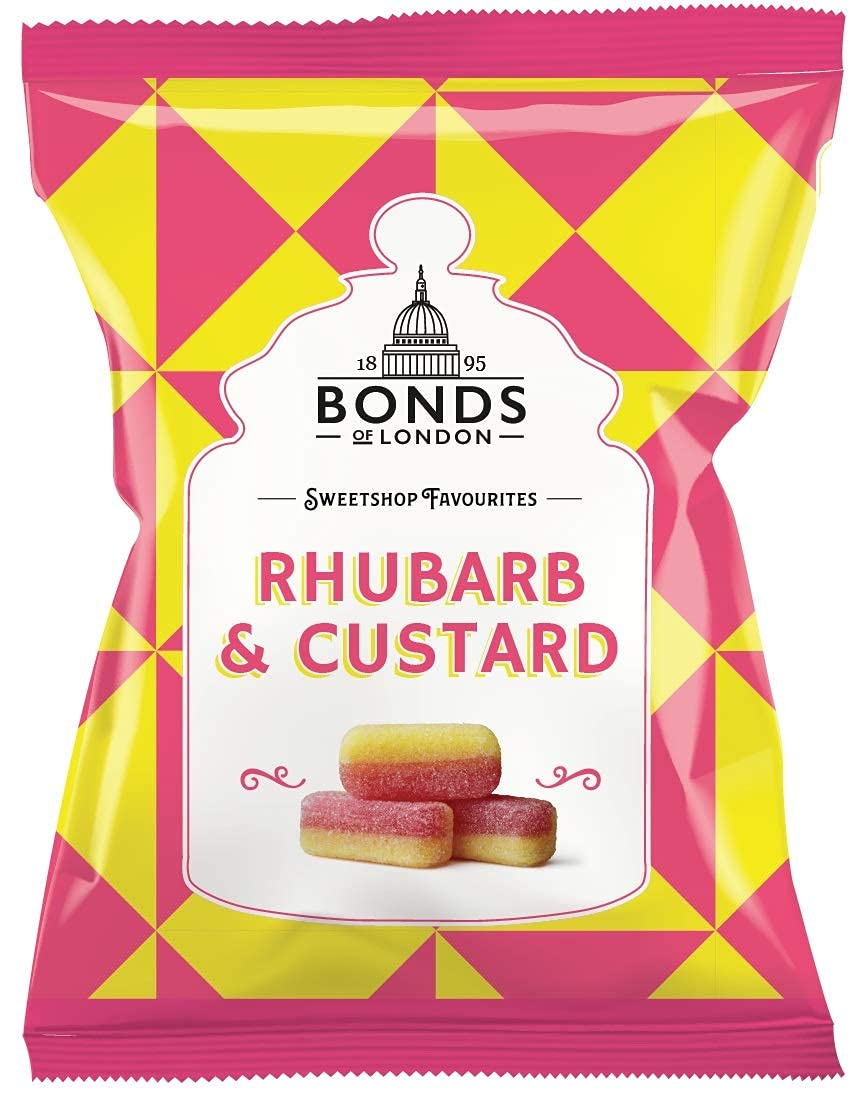 Original Bonds London Rhubarb & Custard Bag - Sugar Coated Rhubarb & Vanilla Flavored Boiled Sweets | Imported British Candy | Pack of 2 | Perfect for Gifts, Parties & Nostalgic Treats