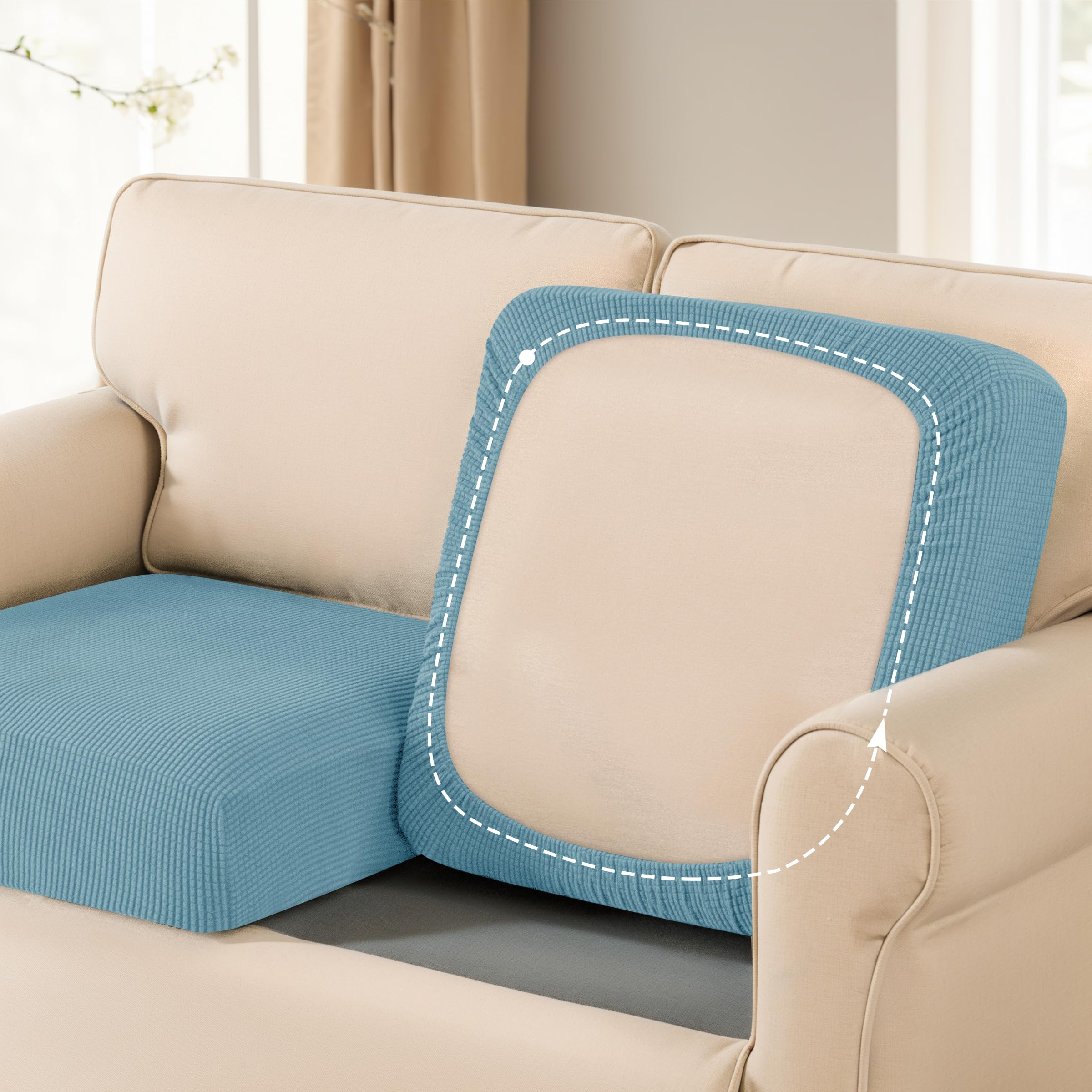 SUBRTEX Stretchable Couch Slipcover - Durable Spandex Elastic Sofa Cover for RV, Loveseat & Settee - Furniture Protector & Replacement (Steel Blue, Small) - Perfect for Living Room, Home Theater & Guest House Decor