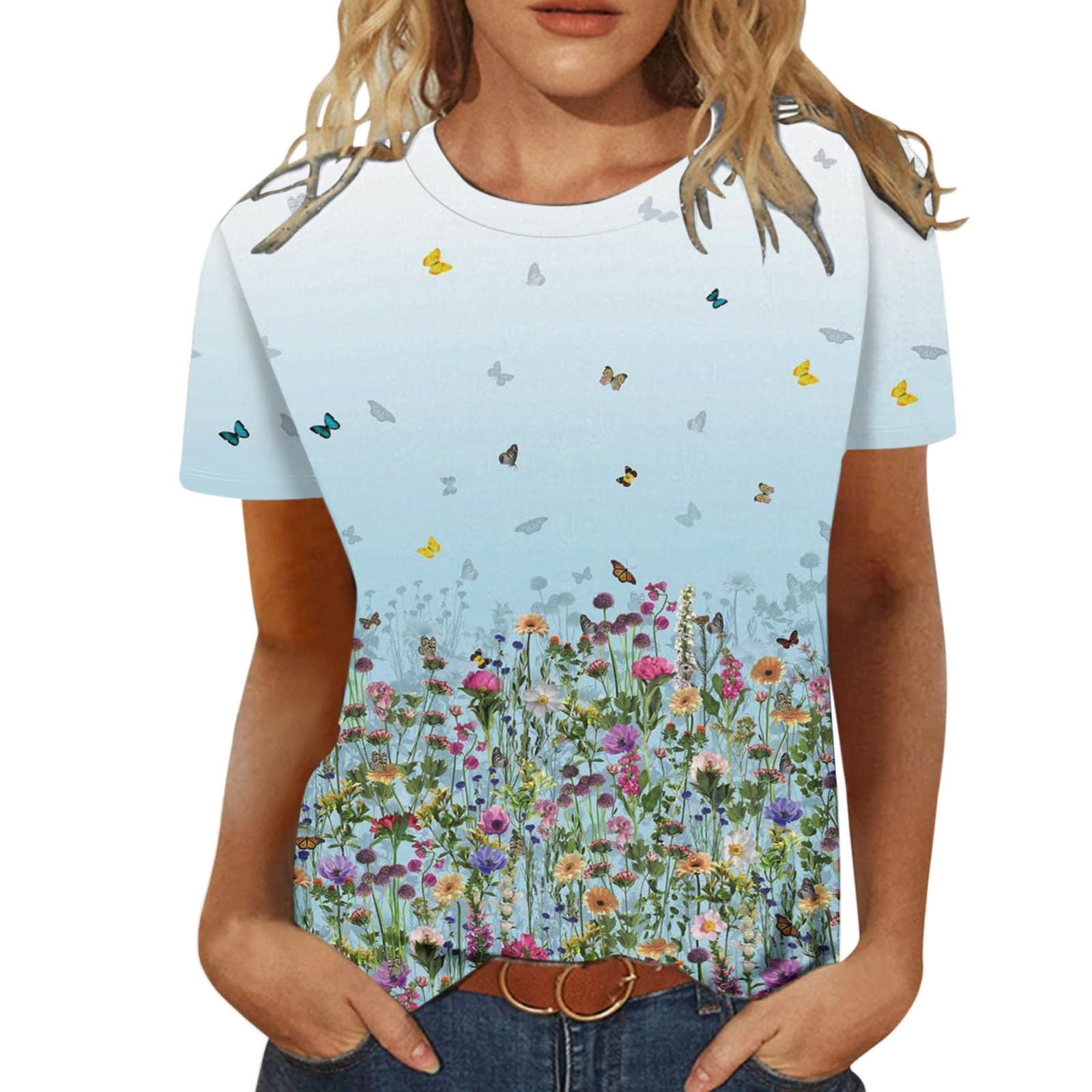Women's Summer Tops & Blouses - Scenic Print Short Sleeve Crew Neck Tunic T-Shirts | Casual & Dressy Tees for Beach, Office & Everyday Wear