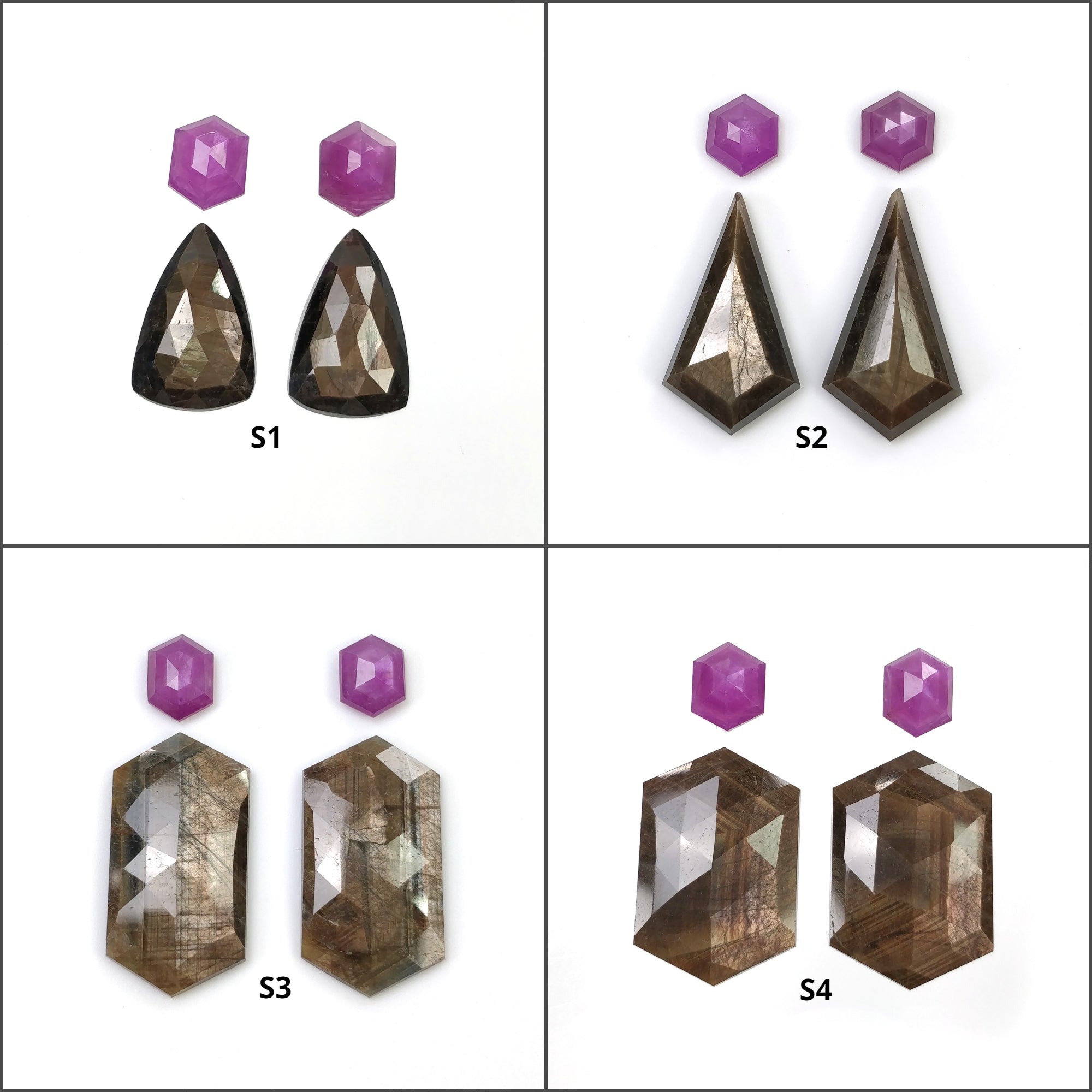 Natural Untreated Golden Brown Chocolate & Raspberry Sapphire Gemstone - Hexagon Step Cut Rose Shape (4pcs) for Jewelry Making, Engagement Rings & Unique Gift Ideas