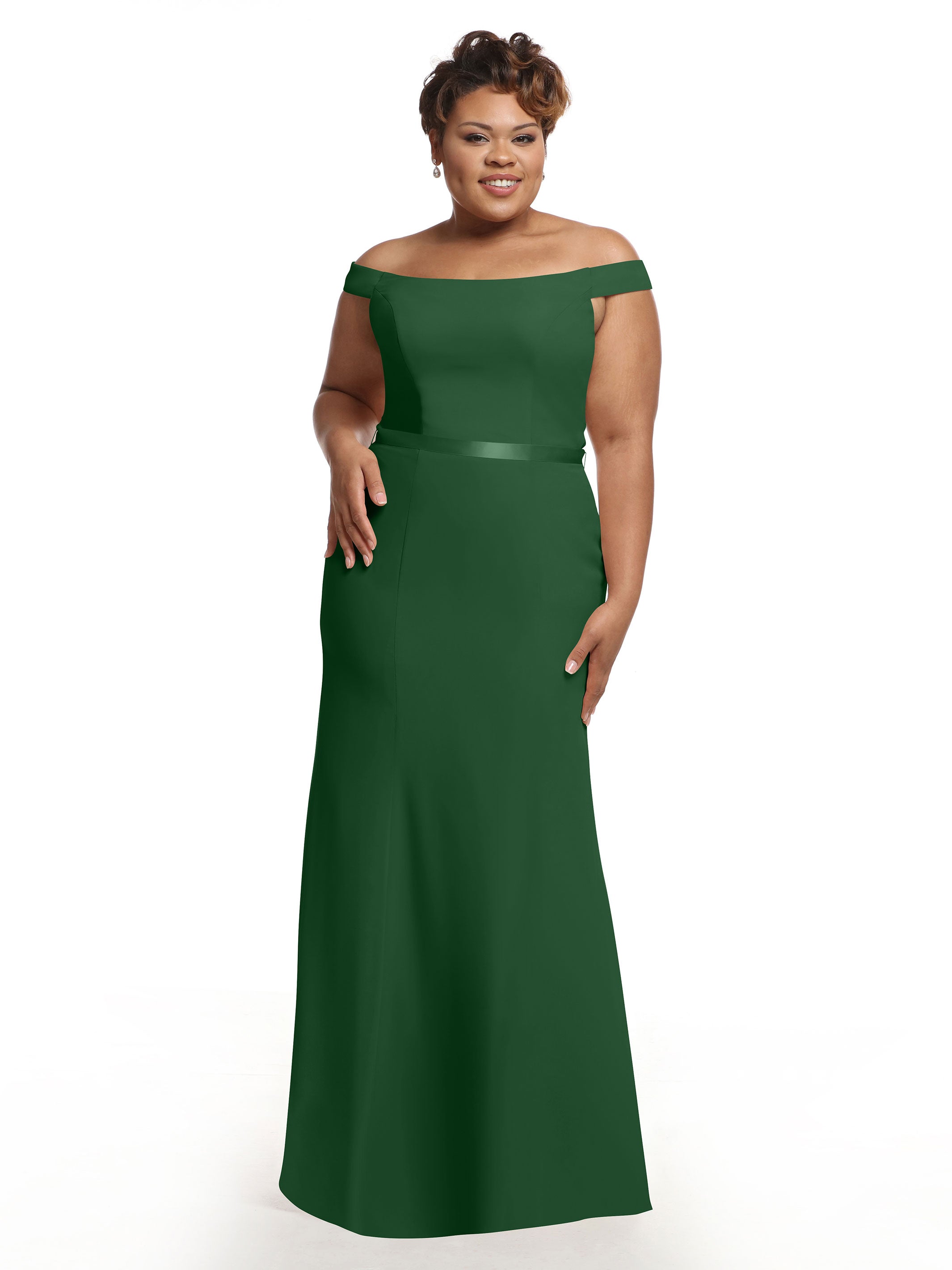 Elegant Off-The-Shoulder Chiffon Bridesmaid Dress with Ribbon Belt - Flowy Fit & Flare Design for Weddings, Parties & Special Occasions | Style #80079