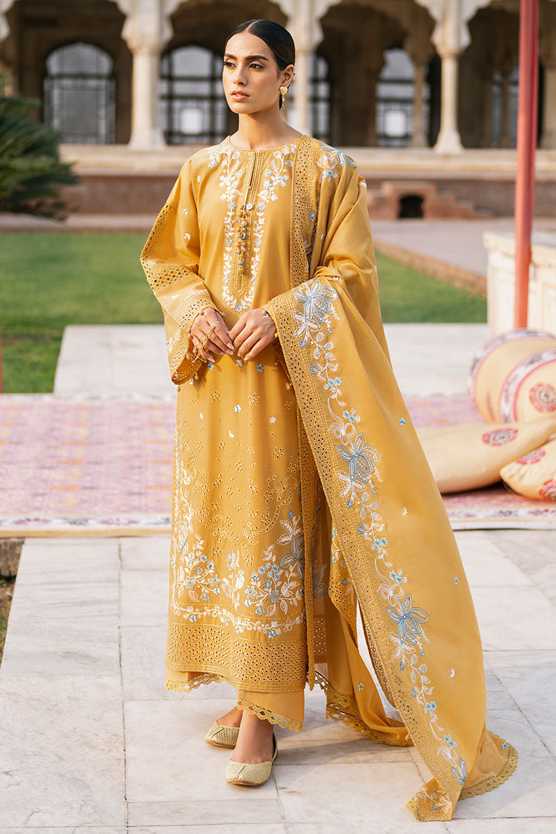 Mustard Mirage 3-Piece Embroidered Lawn Suit for Women - Elegant Pakistani Formal Wear for Weddings, Parties & Special Occasions