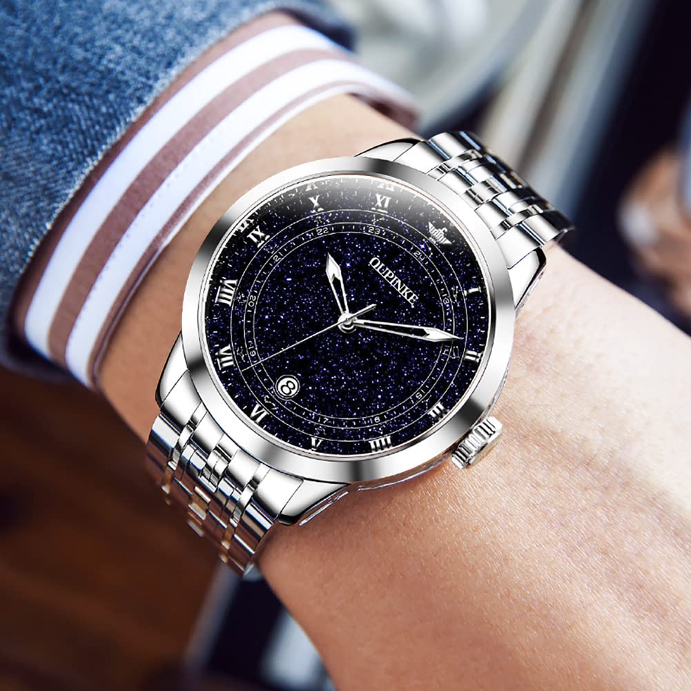 OUPINKE Automatic Men's Watch - Luxury Starry Sky Design, Mechanical Movement, Waterproof, Date Display, Luminous Hands, Sapphire Crystal, Tungsten Steel Band - Perfect for Business, Formal Events & Gift Giving