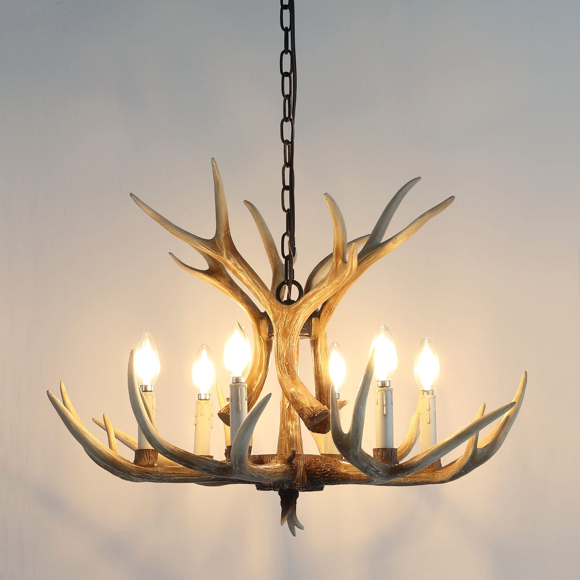 6-Light Antler Chandelier - Rustic Deer Horn Lighting Fixture for Farmhouse, Living Room, Bedroom, Dining Room & Kitchen | Perfect for Cabin Decor, Lodge Style Homes and Western-Themed Interiors