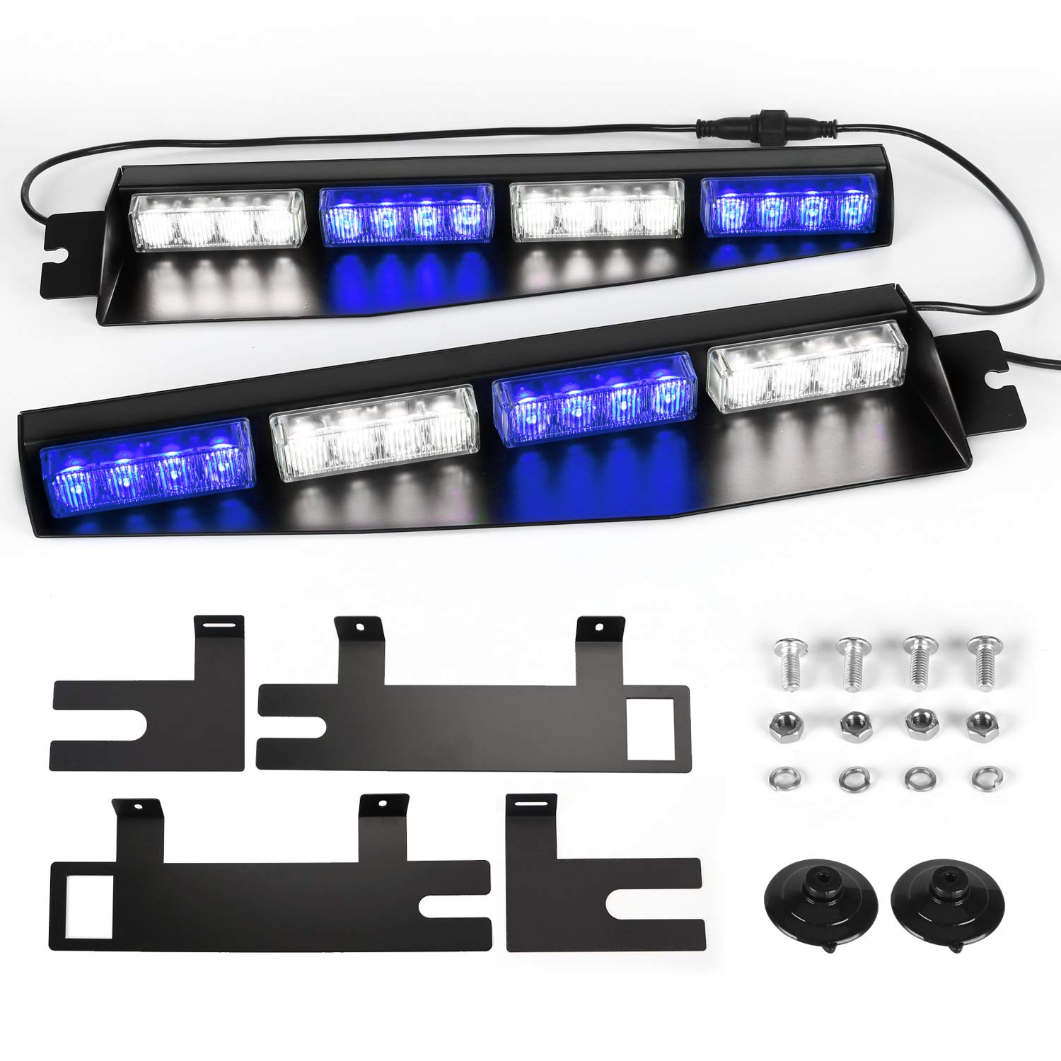 ASPL 32LED Emergency Visor Light Bar - 26 Flash Patterns, Windshield Hazard Warning Strobe Beacon for Trucks & Emergency Vehicles (Blue/White) - Ideal for Roadside Assistance, Construction Zones & Police Use