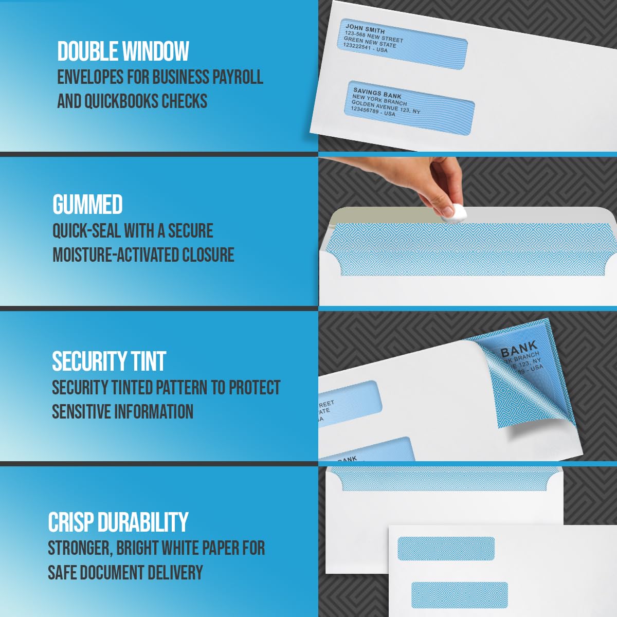 Compuchecks #10 Double Window Security Envelopes - 2500 Count Gummed Business Mailing Envelopes with Tamper Evident Seal & Security Tint - Perfect for Invoices, Legal Documents & Confidential Mailings