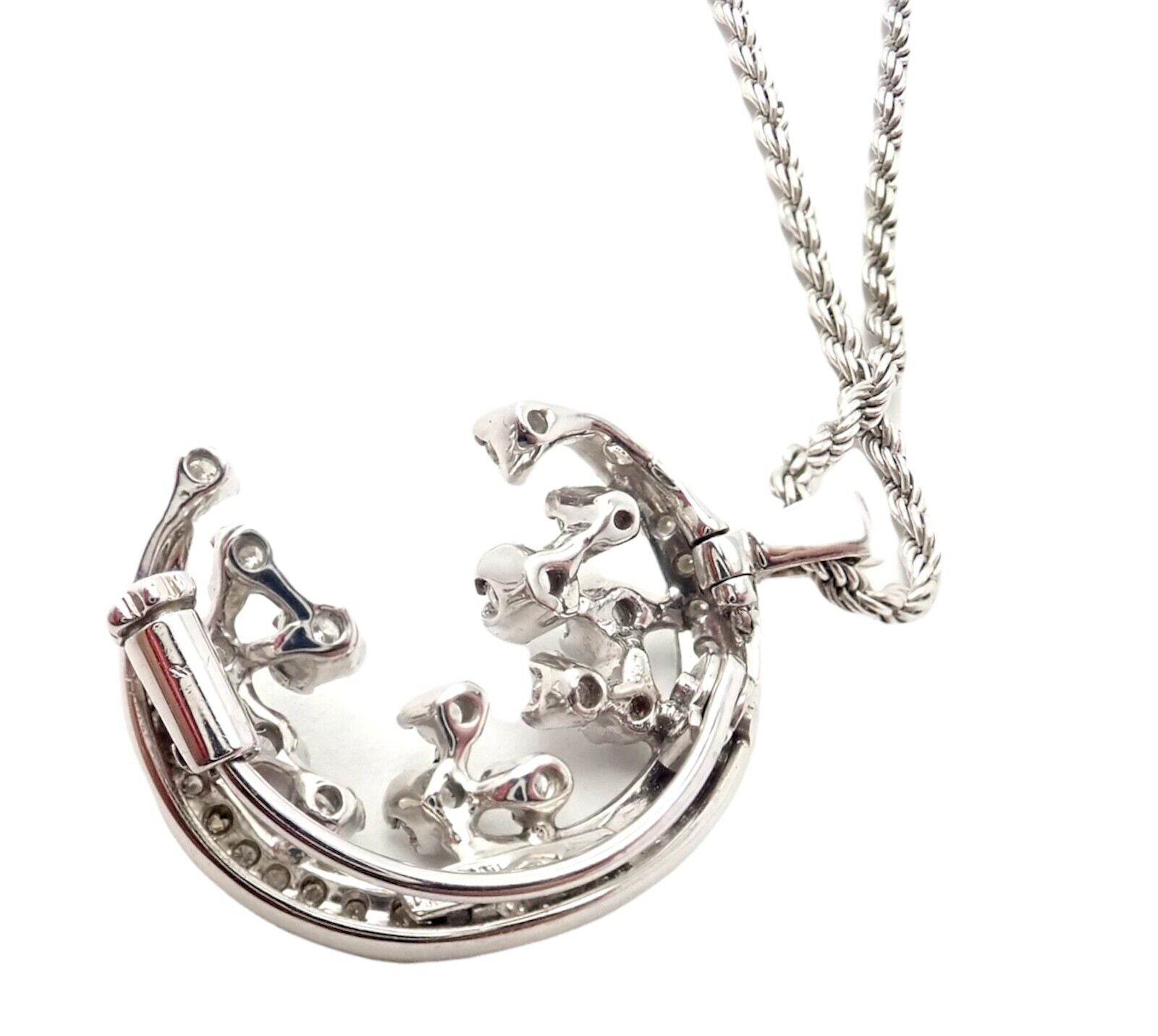 Exquisite Damiani 18K White Gold 1 Carat Diamond Moon & Stars Pendant Necklace - Perfect for Anniversary Gifts & Romantic Occasions