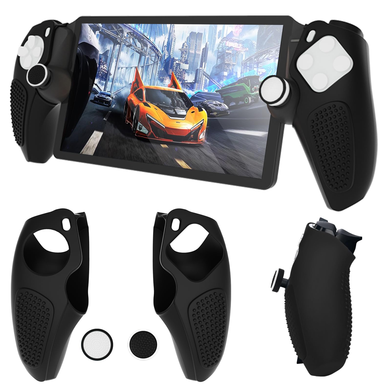DLseego Silicone Protective Case Cover for PlayStation Portal Remote Player & PS5 Console - Soft Hand Grip Handle Shell Protector with 4PCS Thumb Grips Caps Accessories Kit (Black) | Perfect for Gaming Sessions, Travel Protection & Enhanced Grip Comfort