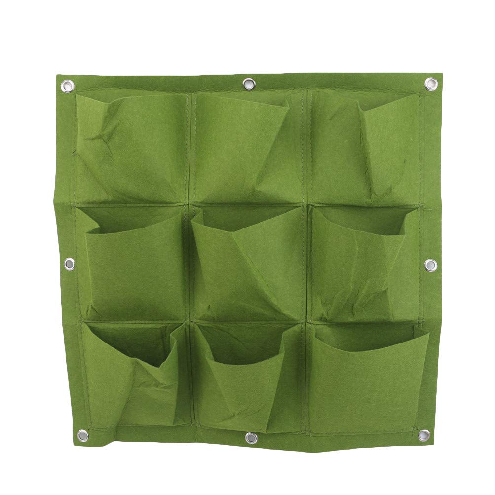 Flybloom 9-Pocket Hanging Planter Bag - Green Vertical Garden Wall Planter for Herbs, Flowers & Succulents - Space Saving Indoor/Outdoor Gardening Solution