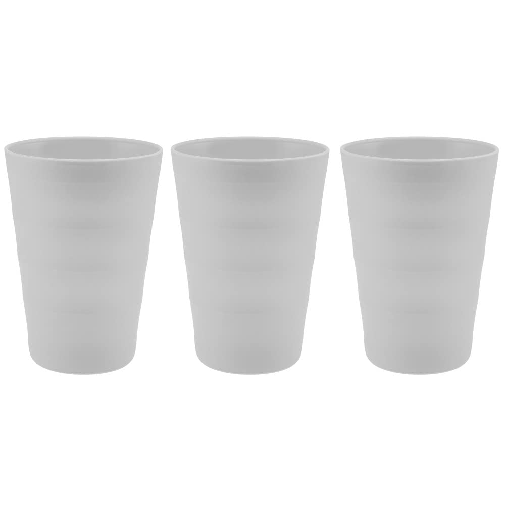YBM 12oz Break-Resistant Plastic Cups - Reusable Drinking Glasses for Kids & Adults, Set of 3 (White) - Perfect for Parties, Picnics & Everyday Use