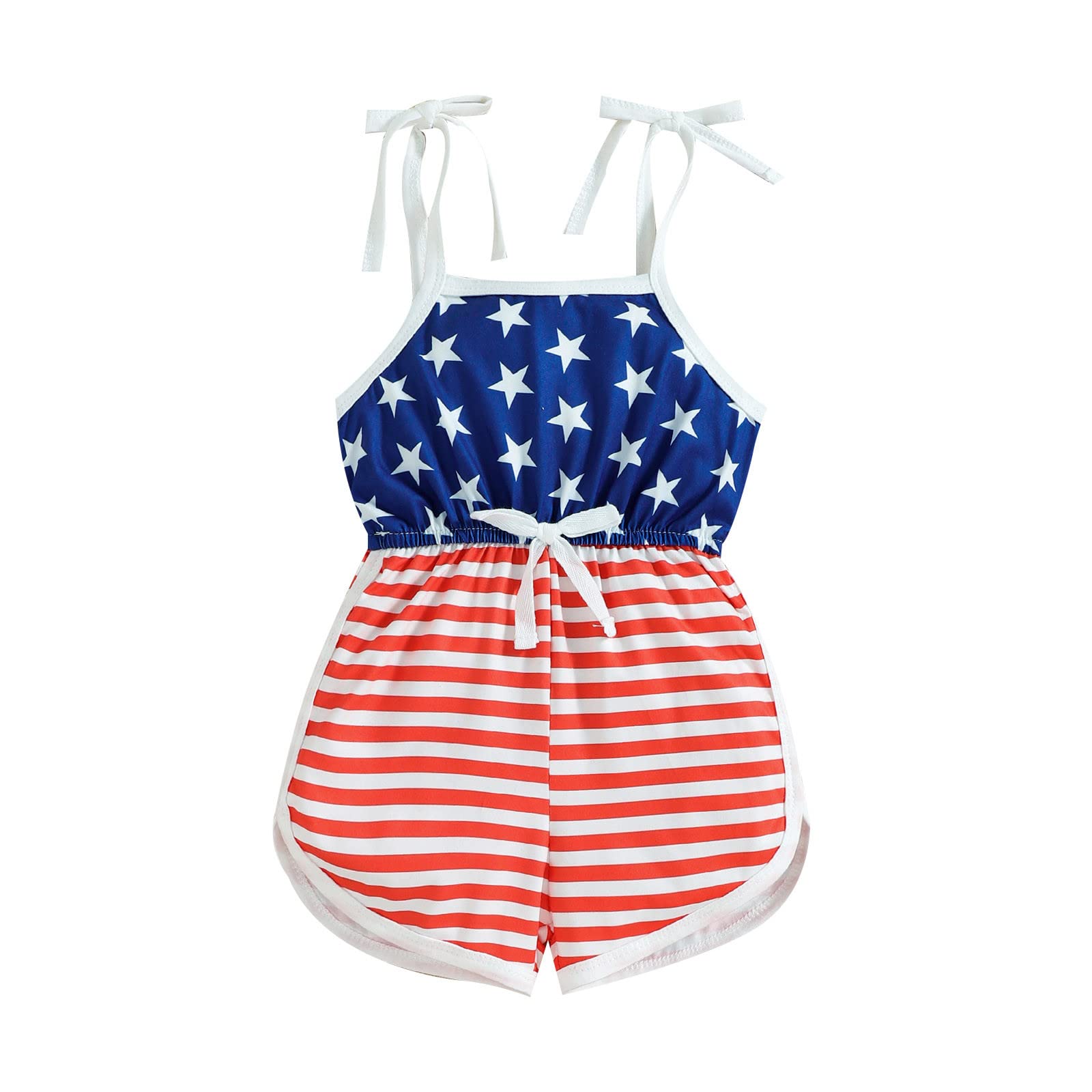 LISfsa Toddler Girls Sleeveless Stars & Stripes Printed Romper - 4th of July Patriotic Jumpsuit with Suspenders | Perfect for Independence Day Celebrations, Summer Parties & Photo Shoots