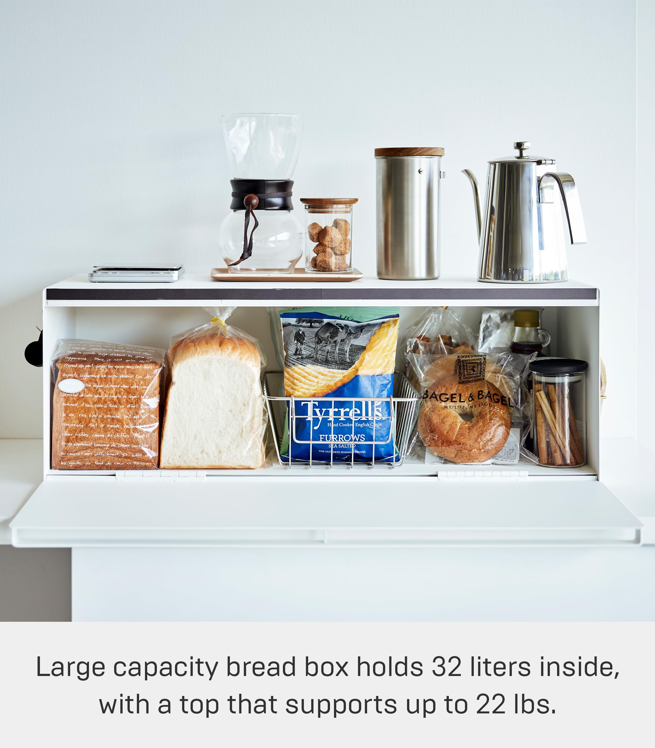 Yamazaki Home Tower Wide Bread Box - Stainless Steel Bread Storage Container for Freshness | Perfect for Kitchen Countertop, Pantry & Dining Room Organization