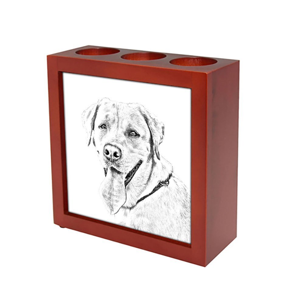 Handcrafted Labrador Retriever Wooden Stand - Candle Holder & Pen Organizer with Dog Design - Perfect for Home Office Desk Decor and Gift for Dog Lovers