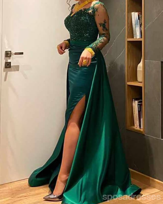 Elegant Green Mermaid Long Sleeve Prom Dress with High Slit - Perfect for Homecoming, Formal Dances & Special Occasions