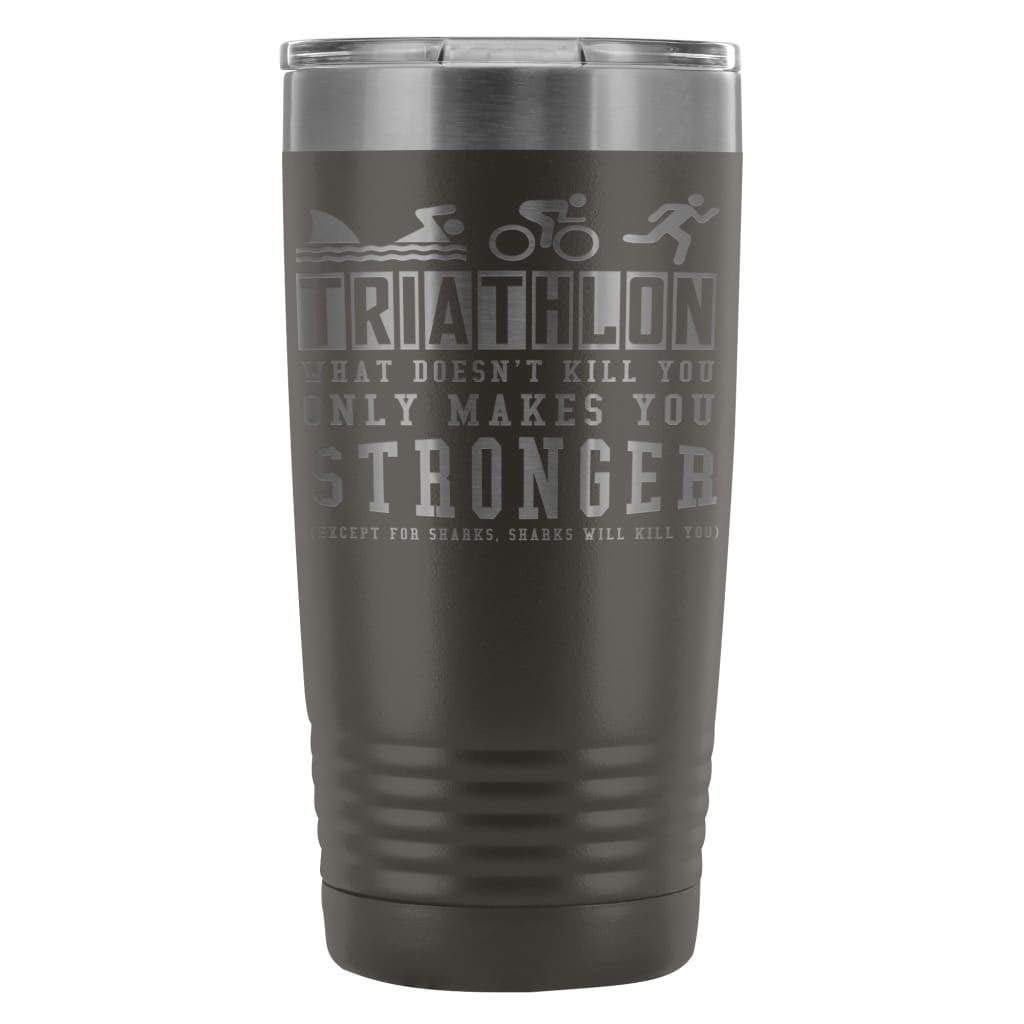 20oz Stainless Steel Triathlon Tumbler - Laser Etched 'What Doesn't Kill You Makes You Stronger' Motivational Water Bottle (Pewter) | Perfect for Athletes, Gym & Outdoor Workouts