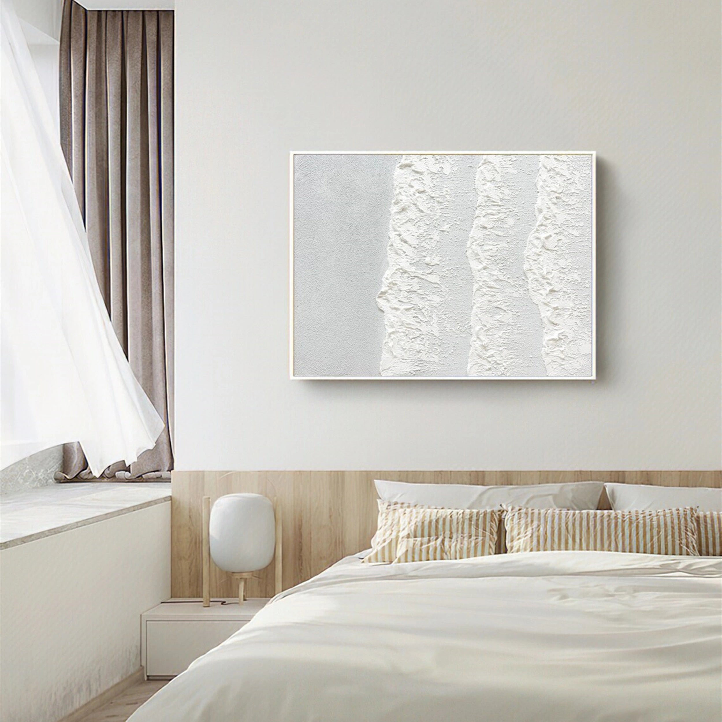 White Minimalist Textured Painting Canvas #MM128 - Modern Abstract Wall Art for Living Room, Bedroom & Office Decor