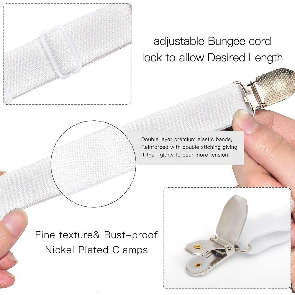 6-Way Adjustable Elastic Sheet Clips - Secure Fitted Sheets, Tablecloths & Sofa Covers - Triangle Design Fits Round & Square Mattresses (White) - Perfect for Home, Hotel & RV Use