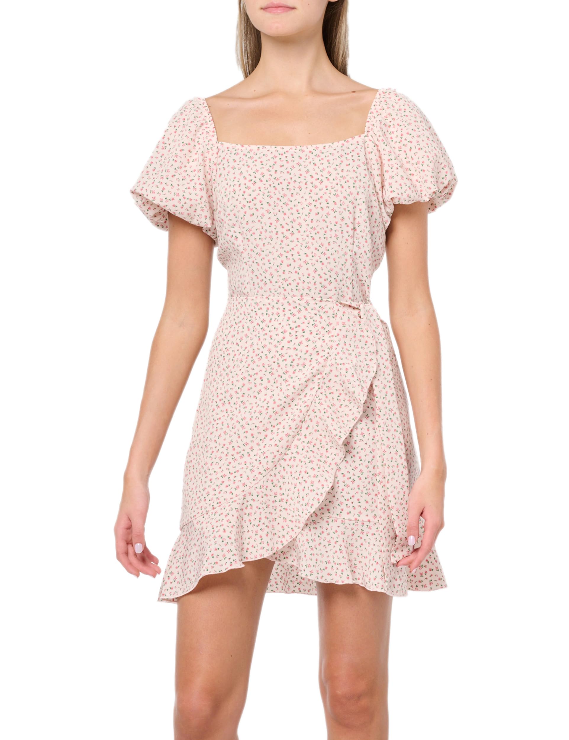 Stylish Women's Short Bubble Sleeve Faux Wrap Dress - Elegant Casual & Party Wear for Summer Outfits, Date Nights & Special Occasions