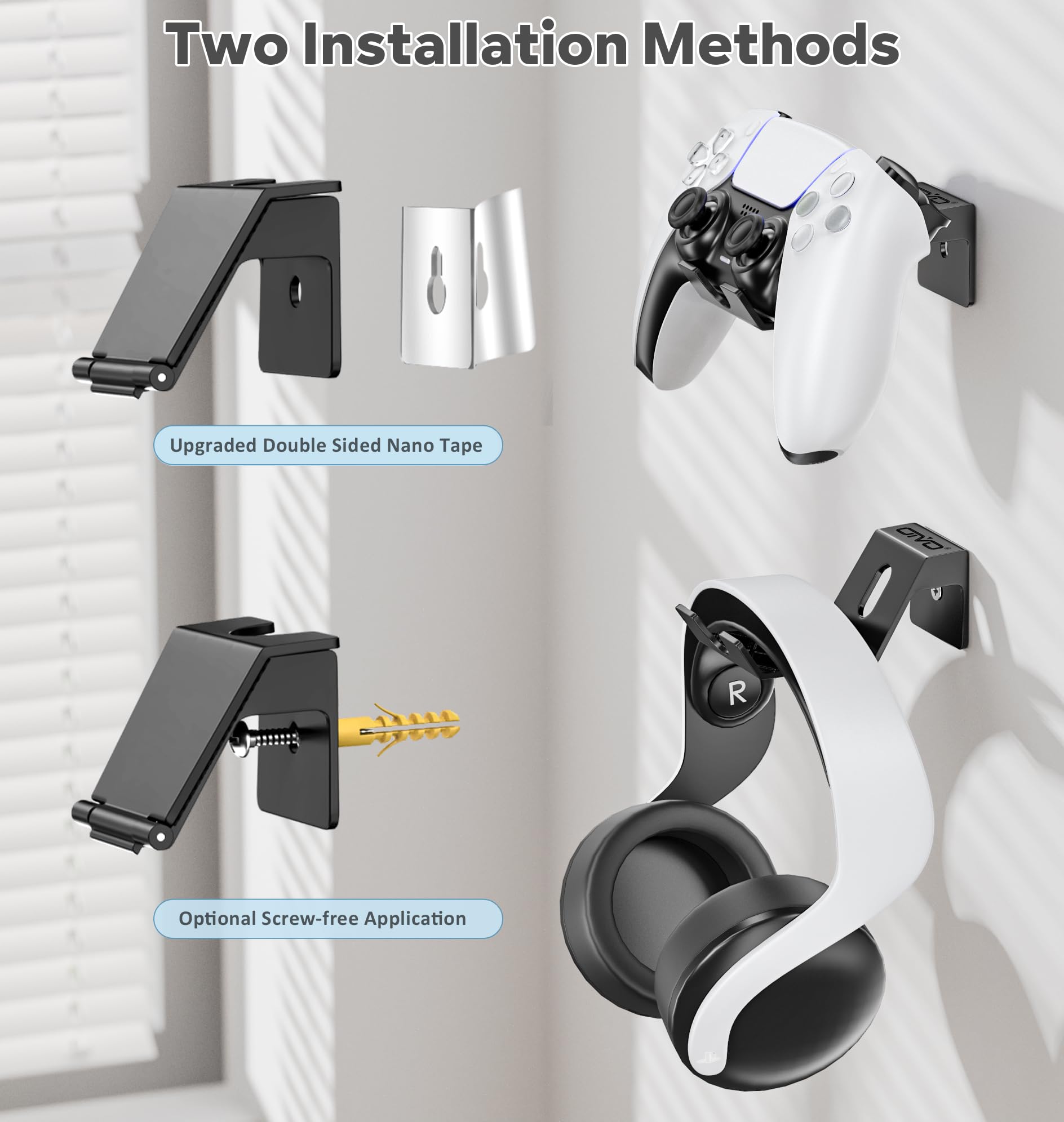 OIVO Foldable Wall Mount Holder Stand for Gaming Controllers & Headsets - Universal Storage Organizer for PS5, Xbox, Nintendo Switch Accessories (8-Pack) - Perfect for Gaming Setup & Headphone Organization