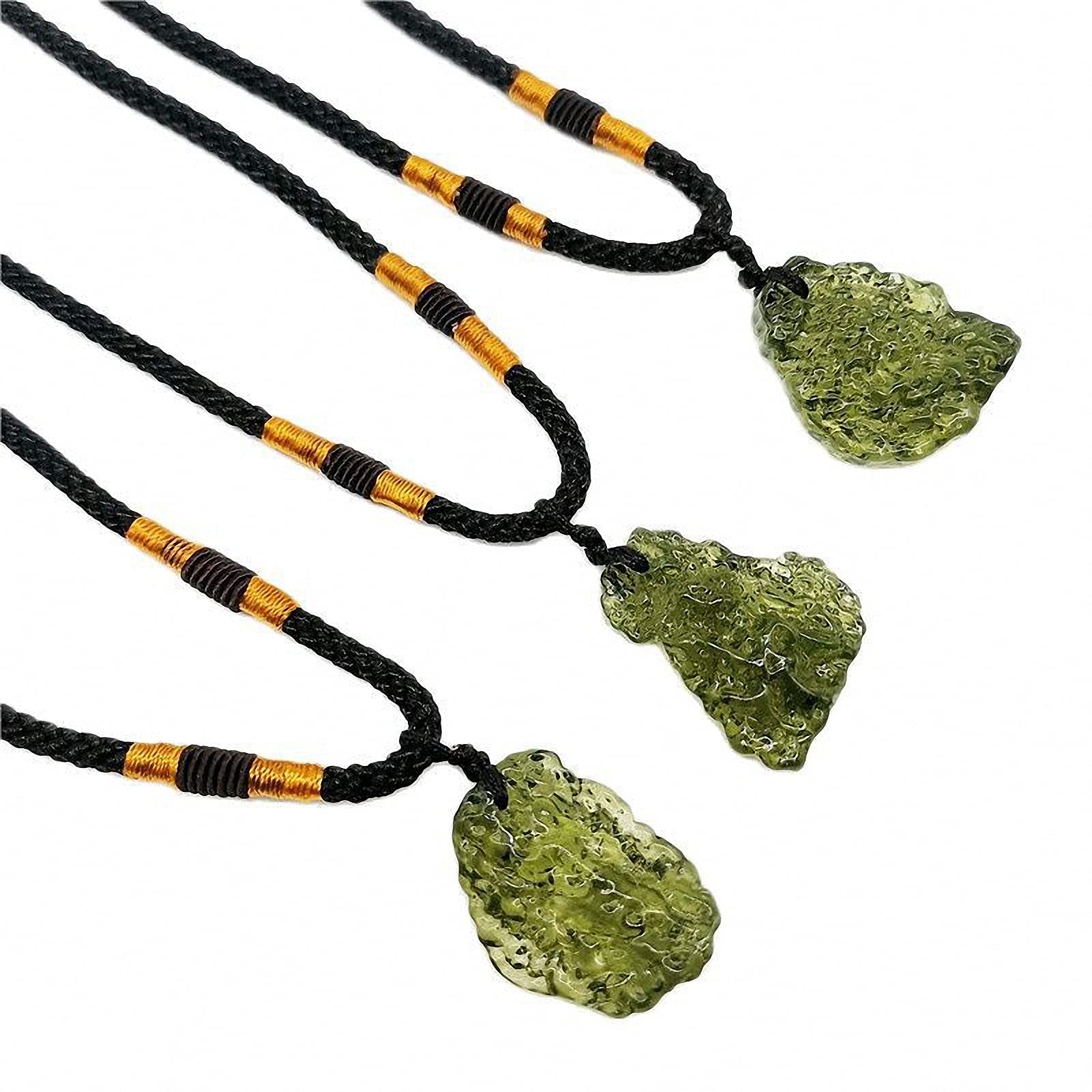 Tebapi Moldavite Pendant Necklace for Women & Men - Unique Green Meteorite Charm Necklace, Long Sweater Chain for Casual & Boho Style Outfits