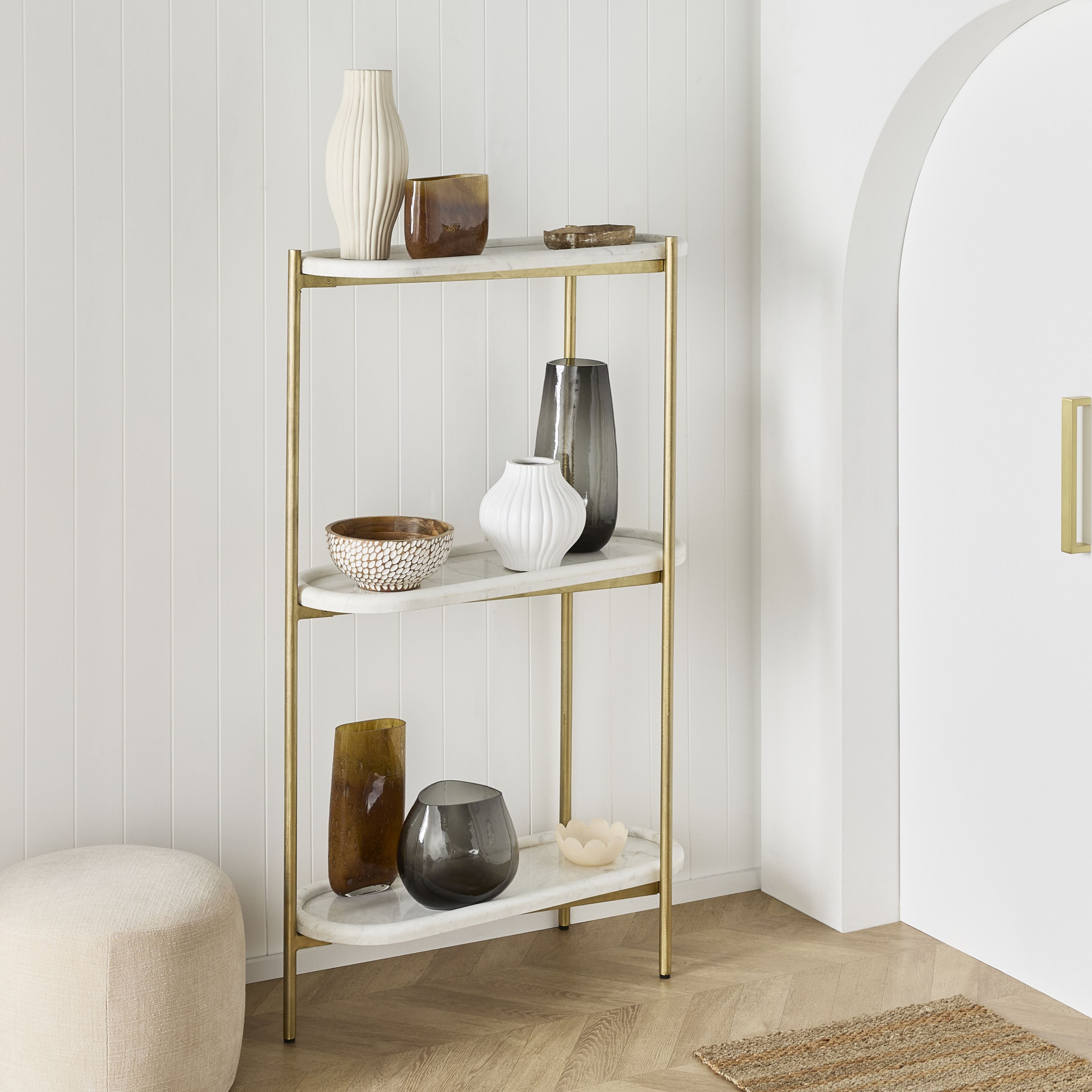 3-Tier Oval Marble Shelf - Modern Floating Shelves for Living Room, Bathroom & Kitchen Decor - Durable White Marble Storage Display Rack for Home Organization