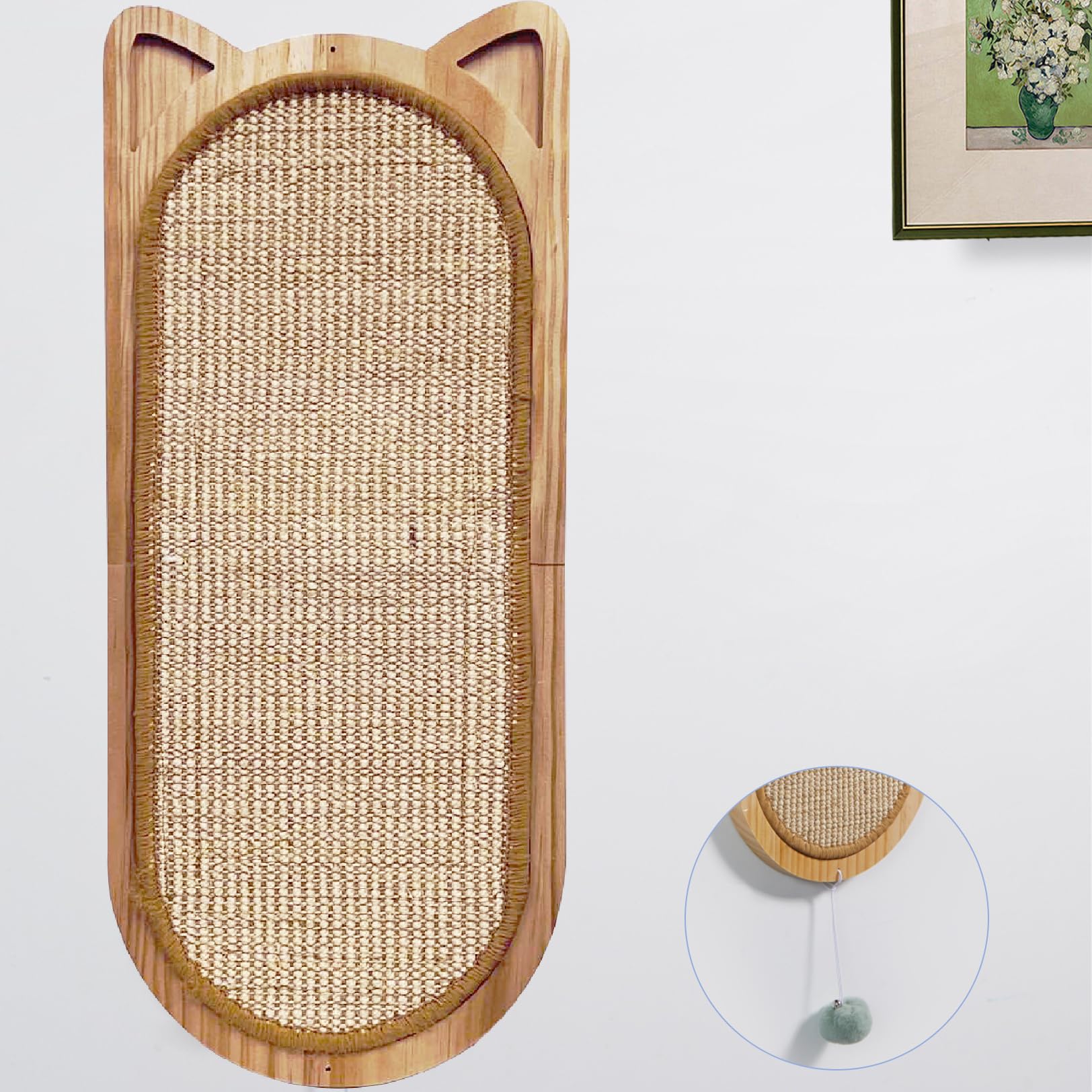 Folding Sisal Cat Wall Scratcher with Toy Ball - Space Saving Cat Furniture for Small Apartments