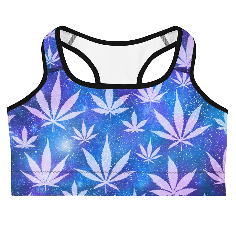 Best Women's Galaxy Print Sports Bra - Breathable & Supportive Blue & White Workout Top for Running, Yoga & Gym