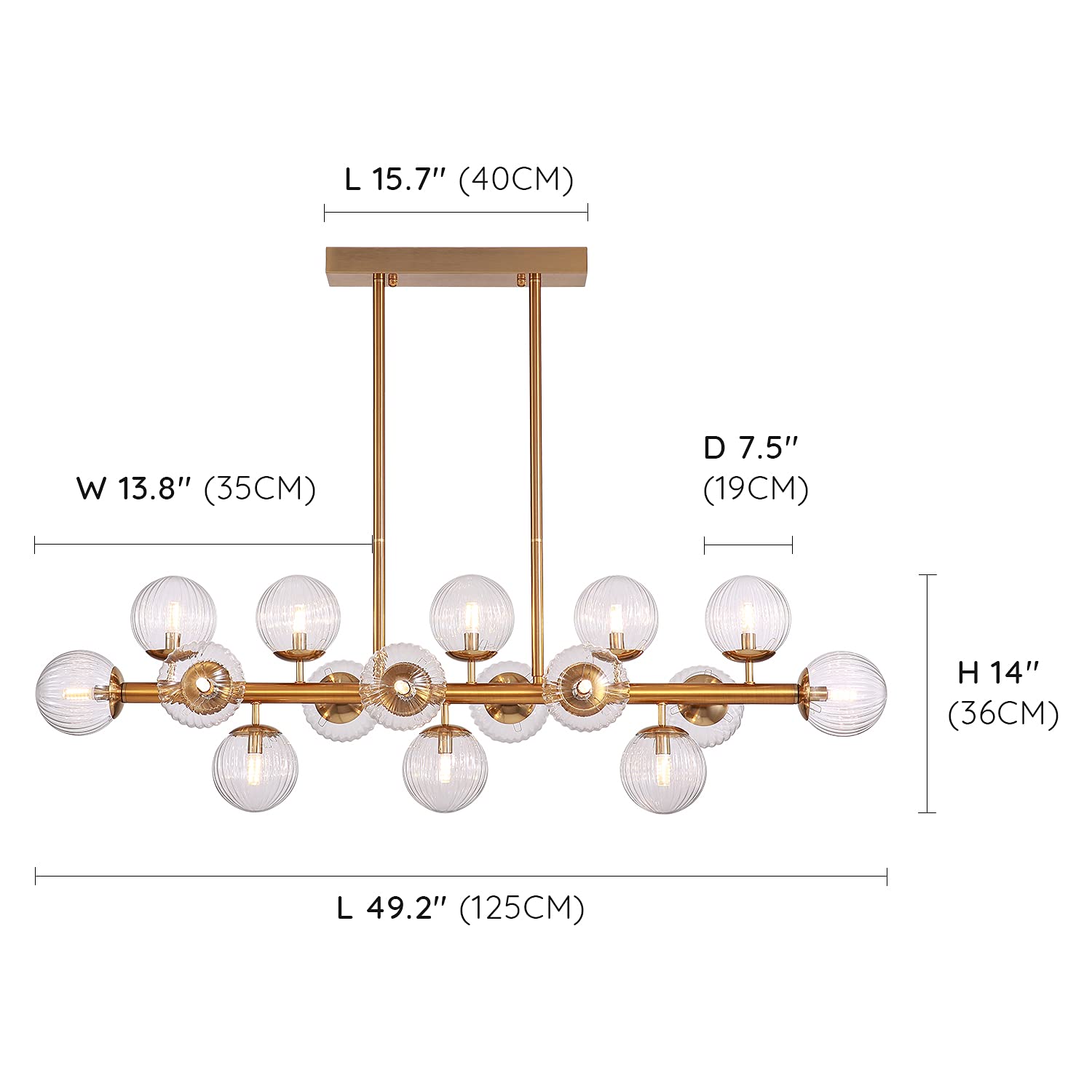 Siljoy Modern Gold Bubble Glass Chandelier - 49 Inch Semi Flush Mount Pendant Light for Living Room, Dining Room & Kitchen Island - Elegant Clear Glass Fixture for Home Decor & Ambient Lighting