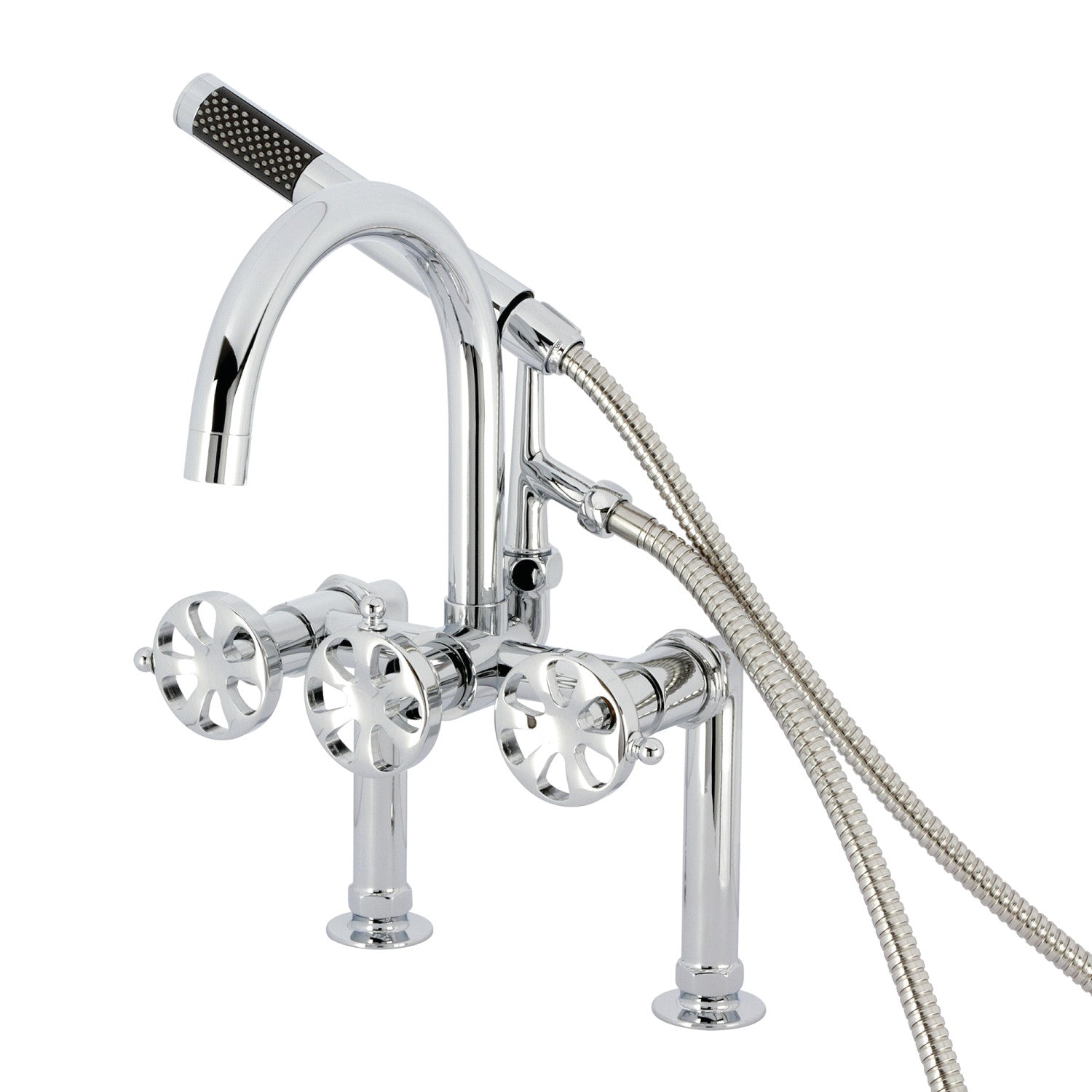 Belknap AE8101RX 3-Handle 2-Hole Deck Mount Clawfoot Bathtub Faucet with Hand Shower - Polished Chrome Finish - Vintage Bathroom Fixture for Classic & Modern Homes