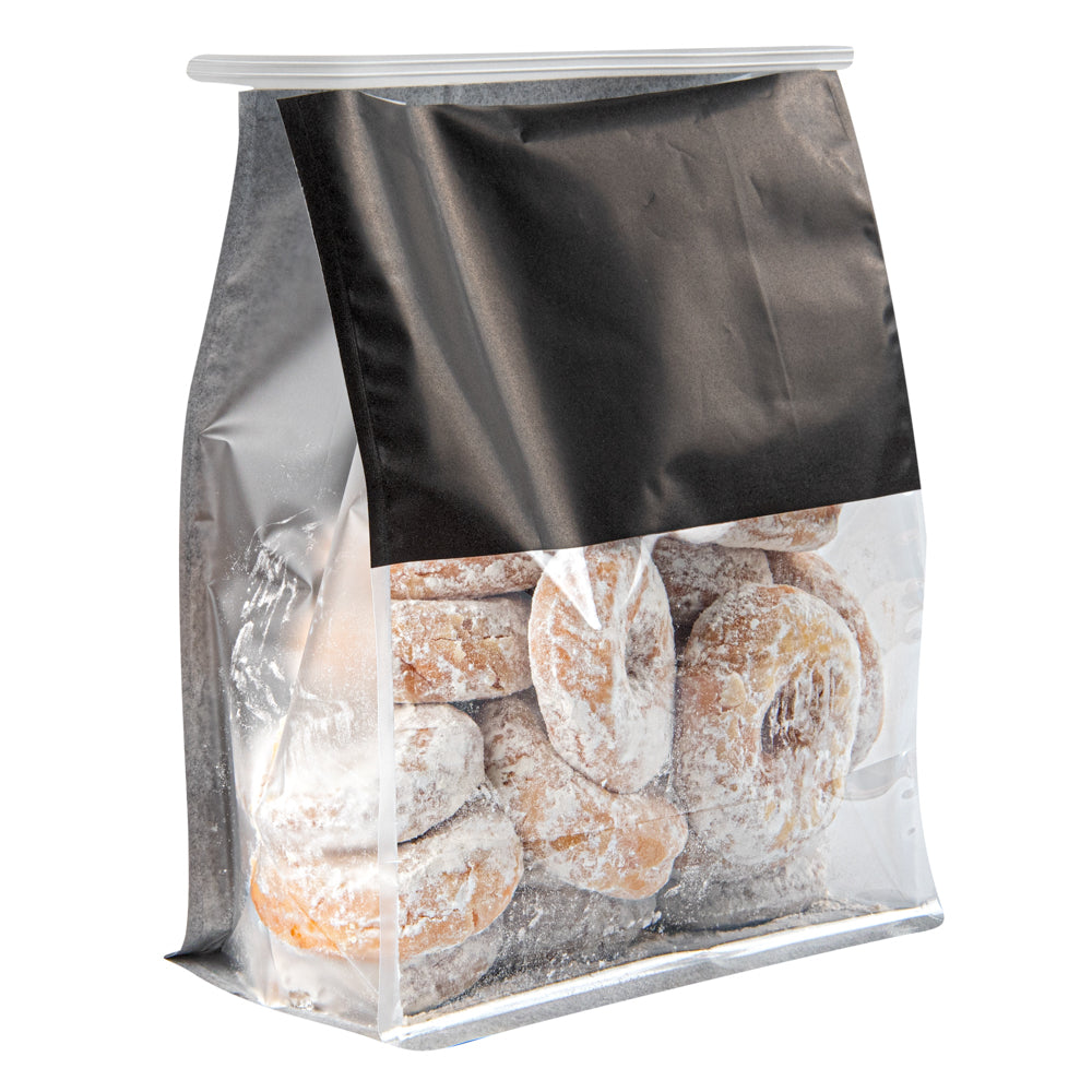 Premium Black Cotton Paper Tin Tie Bags with Clear Window - 8.75