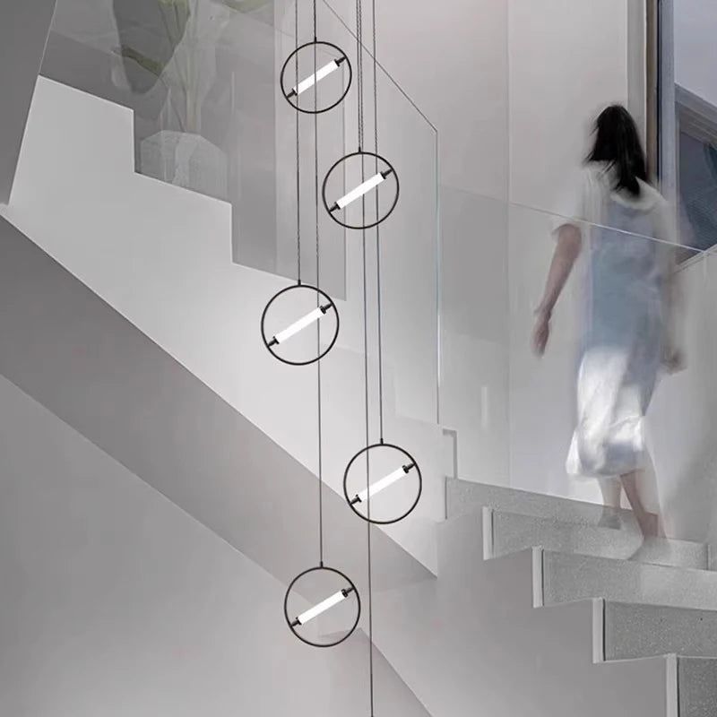 Modern LED Sphere Staircase Chandelier - Energy Efficient Dimmable Hanging Light Fixture for Home, Hotel, and Restaurant Decoration | Perfect for Foyer, Stairwell, and Luxury Interior Lighting