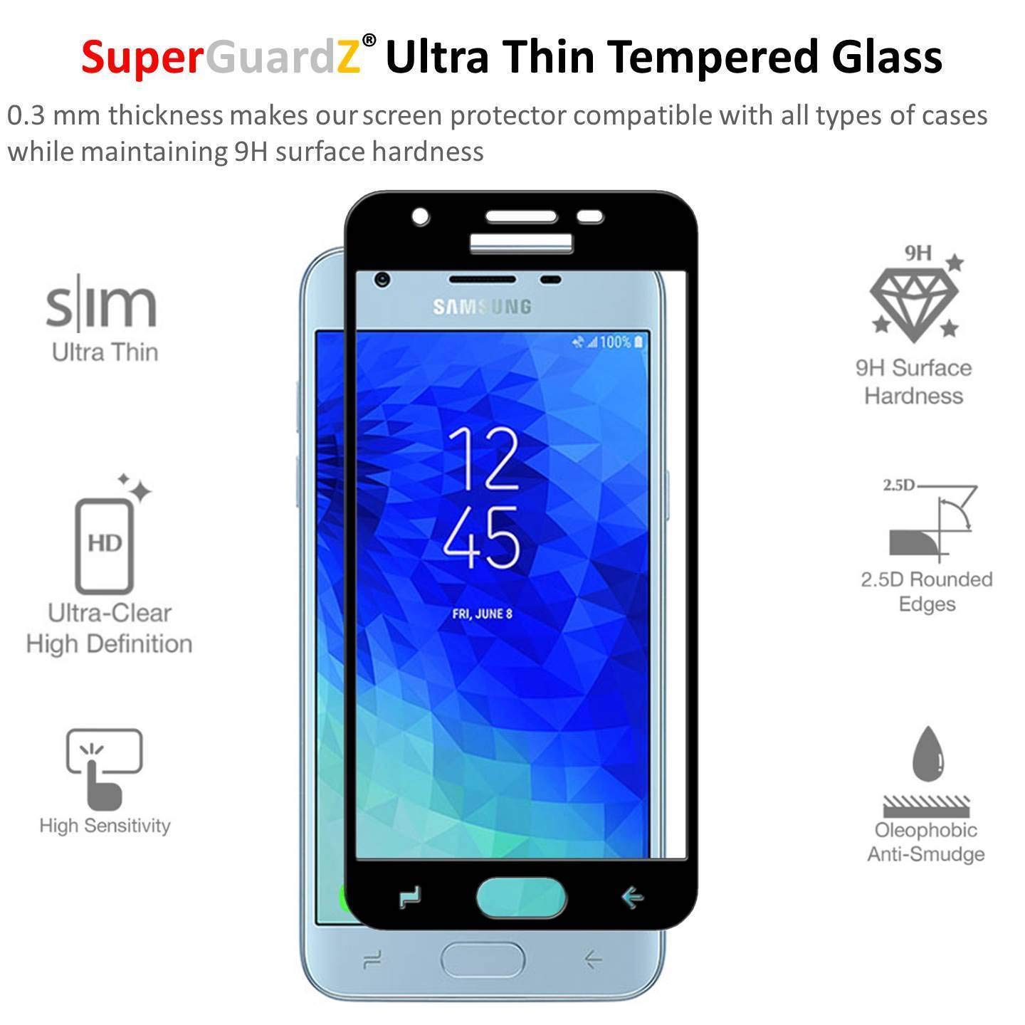SuperGuardZ Tempered Glass Screen Protector for Samsung Galaxy Express Prime 3 - Full Coverage, Edge-to-Edge, Anti-Scratch with Lifetime Replacement - Includes 2 Stylus Pens - Perfect for Work, Gaming & Everyday Protection