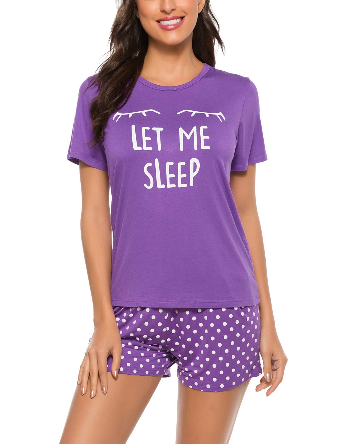Cute Women's Short Pajama Set - Print Tee & Shorts Sleepwear for Lounge & Travel
