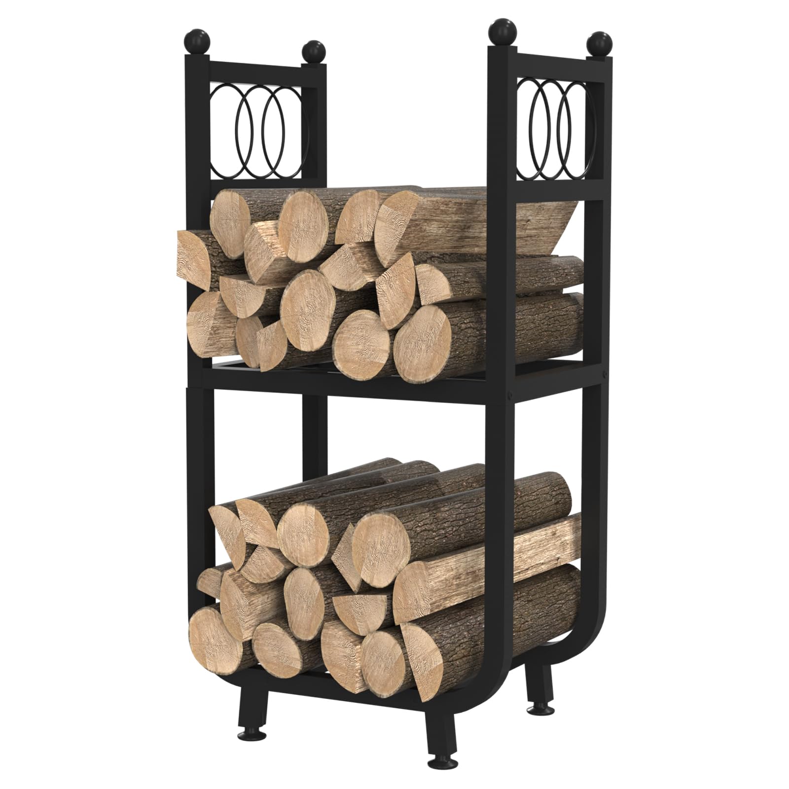Heavy Duty 2-Tier Firewood Rack for Indoor & Outdoor Use - Fireplace, Patio & Fire Pit Storage Holder - Durable Black Metal Wood Organizer for Home, Camping & Backyard Gatherings