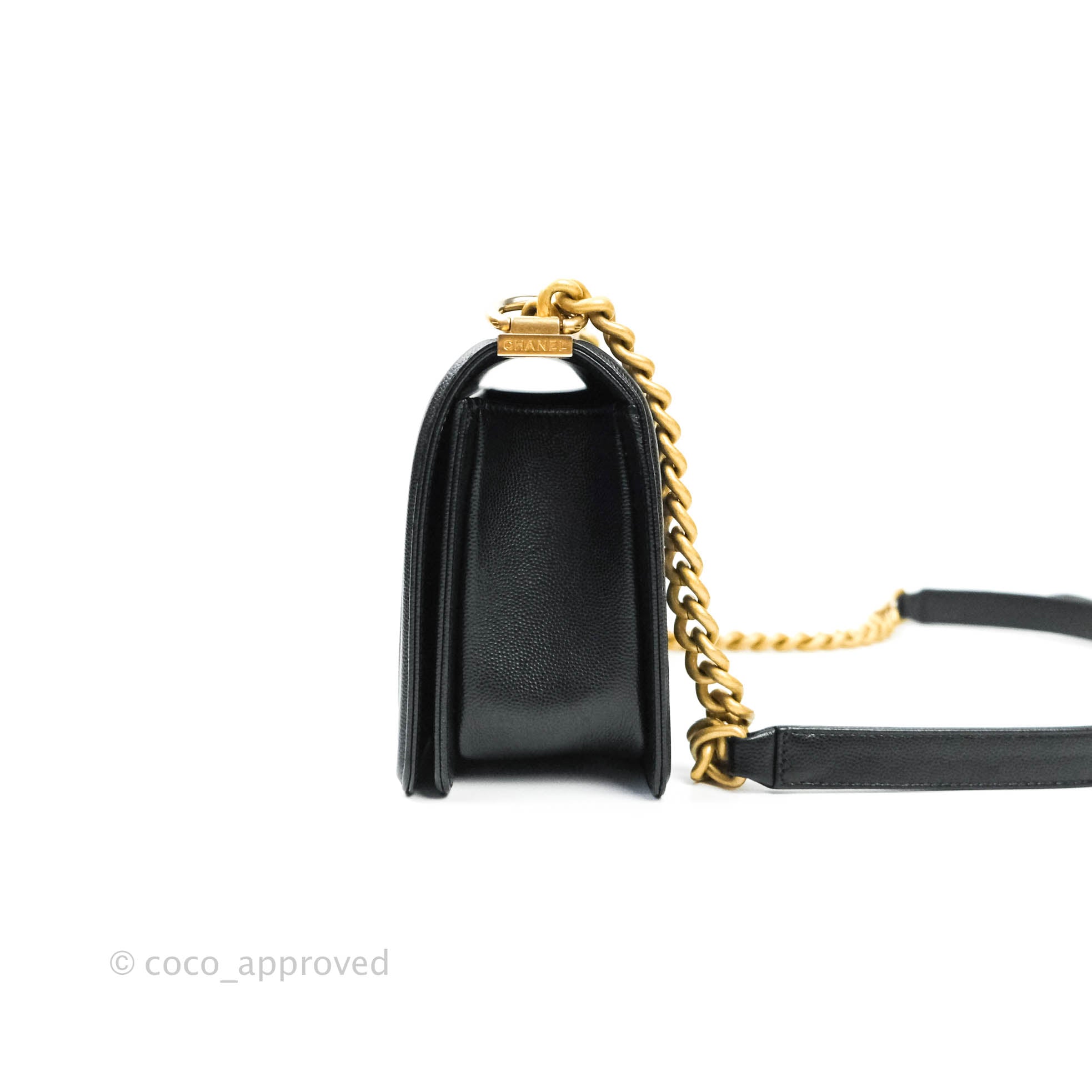 Chanel Boy Quilted Medium Handbag in Black Caviar Leather with Aged Gold Hardware - Perfect for Evening Events, Luxury Gift & Fashion Accessories