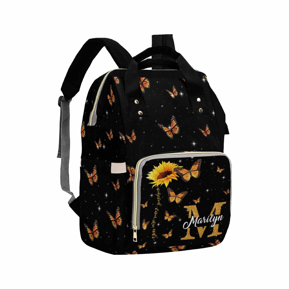 Artsadd Personalized Diaper Backpack - Custom Orange Butterfly Print Nappy Bag for Moms | Waterproof Travel, Camping & Hiking Essentials | Baby Shower Gift & Daily Use