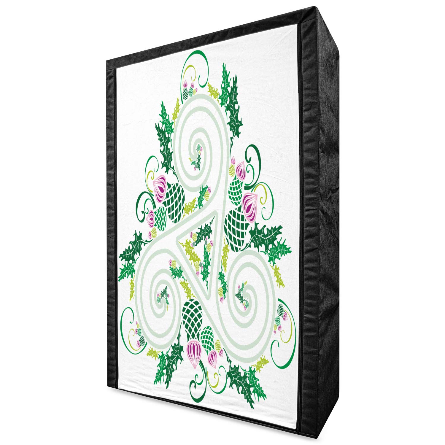Ambesonne Celtic Portable Fabric Wardrobe with Shelves - 42.5 Inch Clothing Organizer & Storage Closet - Green & Pink Celtic Pattern Design - Perfect for Bedroom, Dorm, Apartment or Small Space Organization