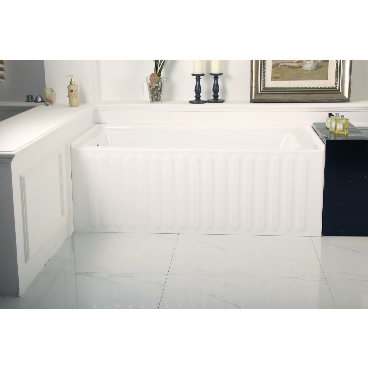 Aqua Eden VTDE603121L 60 Inch Acrylic Rectangular 3-Wall Alcove Bathtub - Left Drain Hole, Glossy White - Perfect for Modern Bathrooms & Spa-Like Retreats