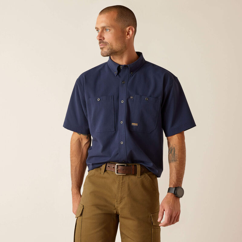 360 AirFlow Work Shirt for Construction - Durable Rebar Performance Shirt in Navy Blue | Ideal for Outdoor Labor, HVAC Work & Hot Weather Jobs
