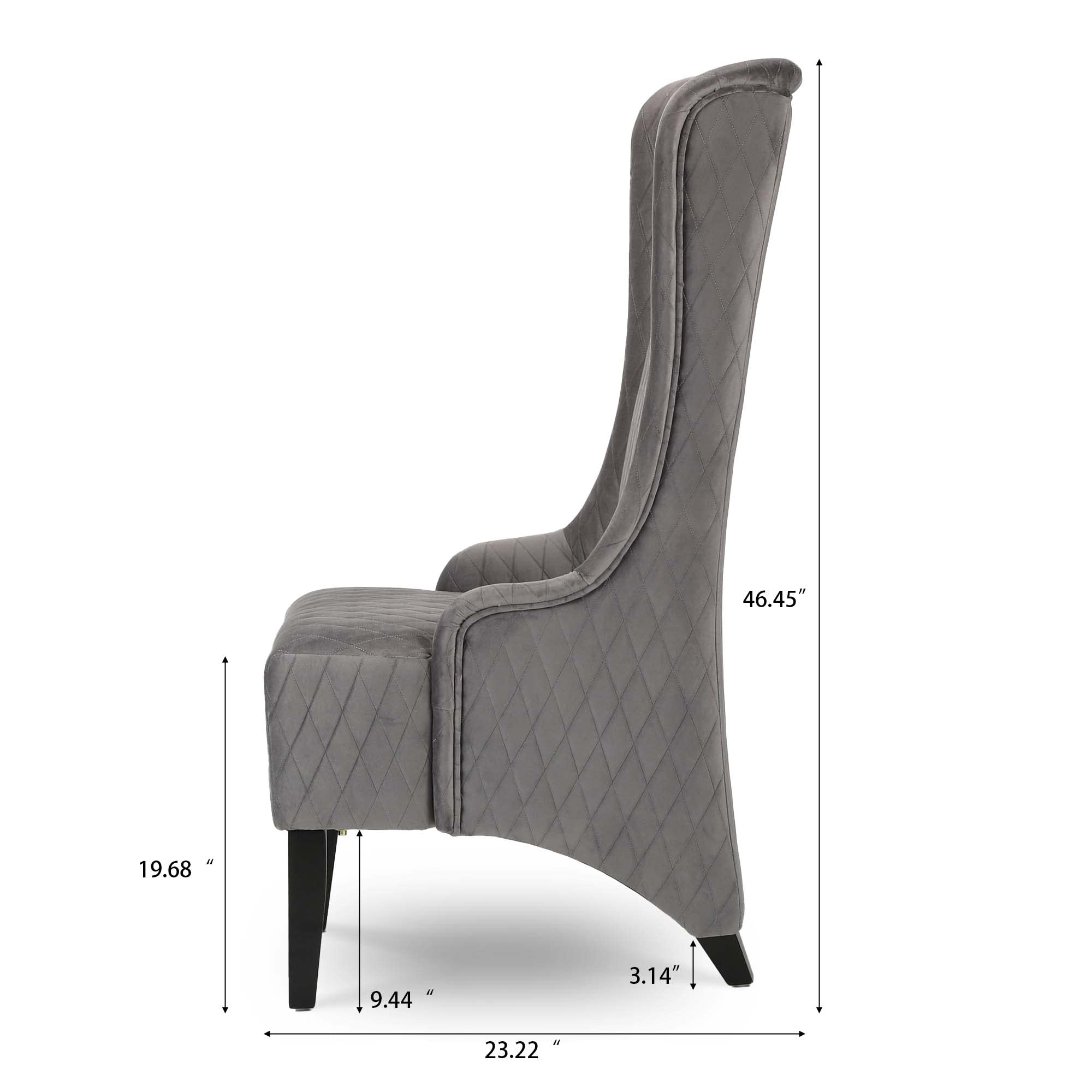 Luxury Velvet Wingback Accent Chair with Tufted Design & Solid Wood Legs - Modern Living Room Armchair for Home Office, Bedroom or Reading Nook - Grey Upholstered High Back Comfort Chair (Fabric Sofa Chair)
