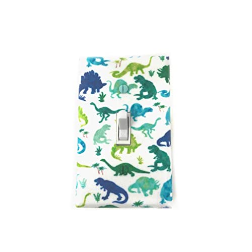 Dinosaur Light Switch Cover - Blue Green White Dinosaur Switch Plate for Kids Room Decor - Perfect for Toddler Bedroom, Playroom & Nursery Wall Decoration