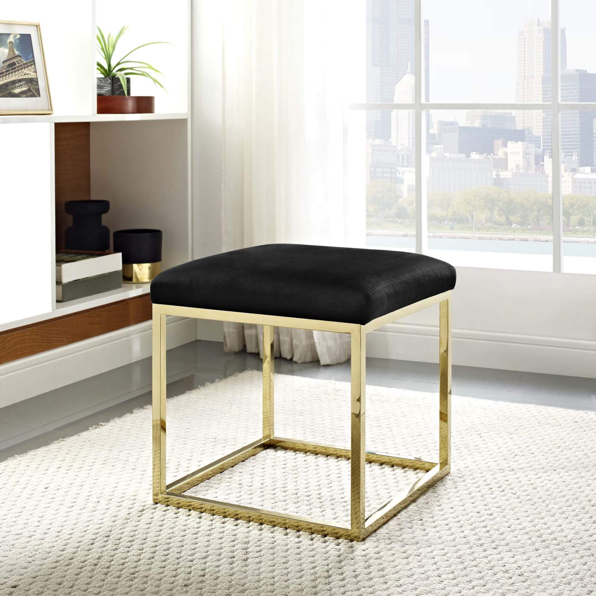 Ergode Anticipate Ottoman - Velvet Polyester Storage Footrest with Sturdy Stainless Steel Base, Non-Slip Non-Marking Foot Caps, 265 lbs Weight Capacity, No Assembly Required - Perfect for Living Room, Bedroom, Office & Home Decor
