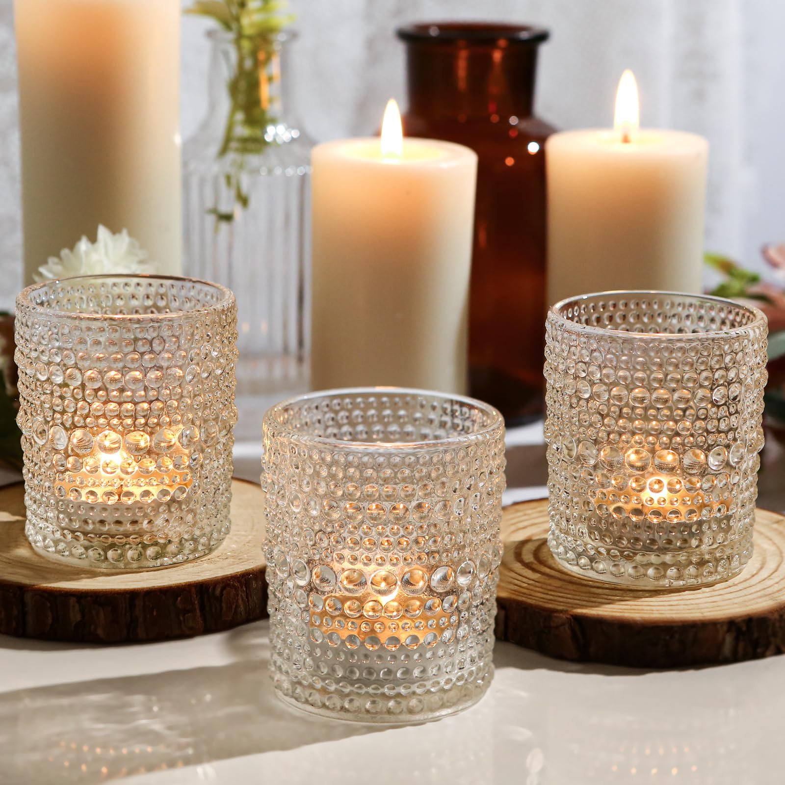 24 Pack Clear Glass Votive Candle Holders - Small Tea Light Candle Containers for Weddings, Parties, Table Decor & Home Centerpieces (6 oz) - Perfect for Romantic Ambiance, Dinner Settings & Holiday Decorations