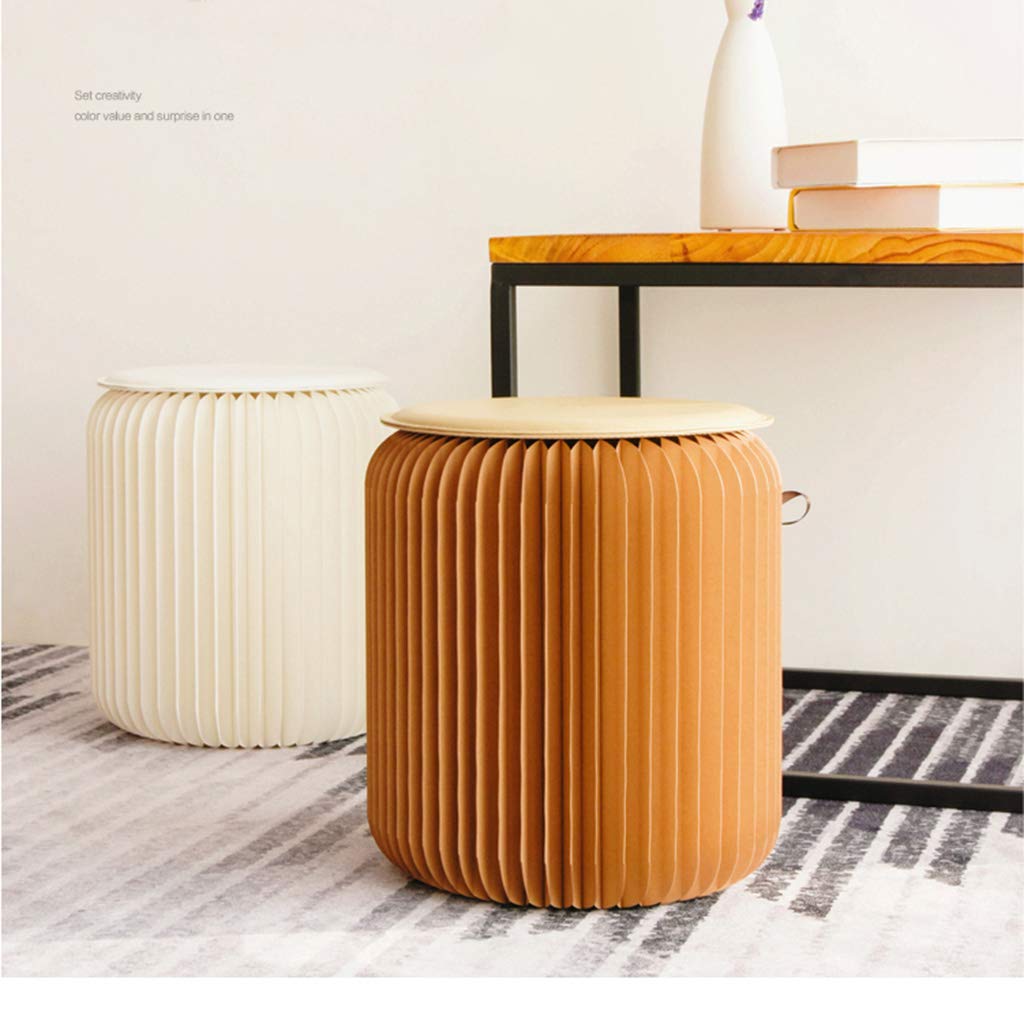 Modern Portable Folding Kraft Paper Stool - Lightweight Collapsible Chair with Round Paper Seat & Cushion - Perfect for School, Kitchen, Living Room & Dining Room - Great for Small Spaces, Outdoor Picnics & Temporary Seating
